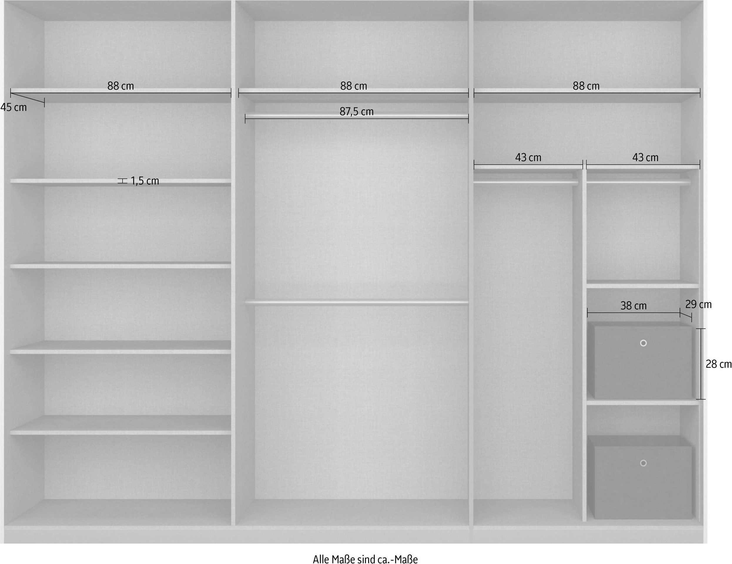 rauch Schuifdeurkast Kledingkast Kast Garderobe CORTONA inclusief indeling, 2 stoffen dozen en extra planken