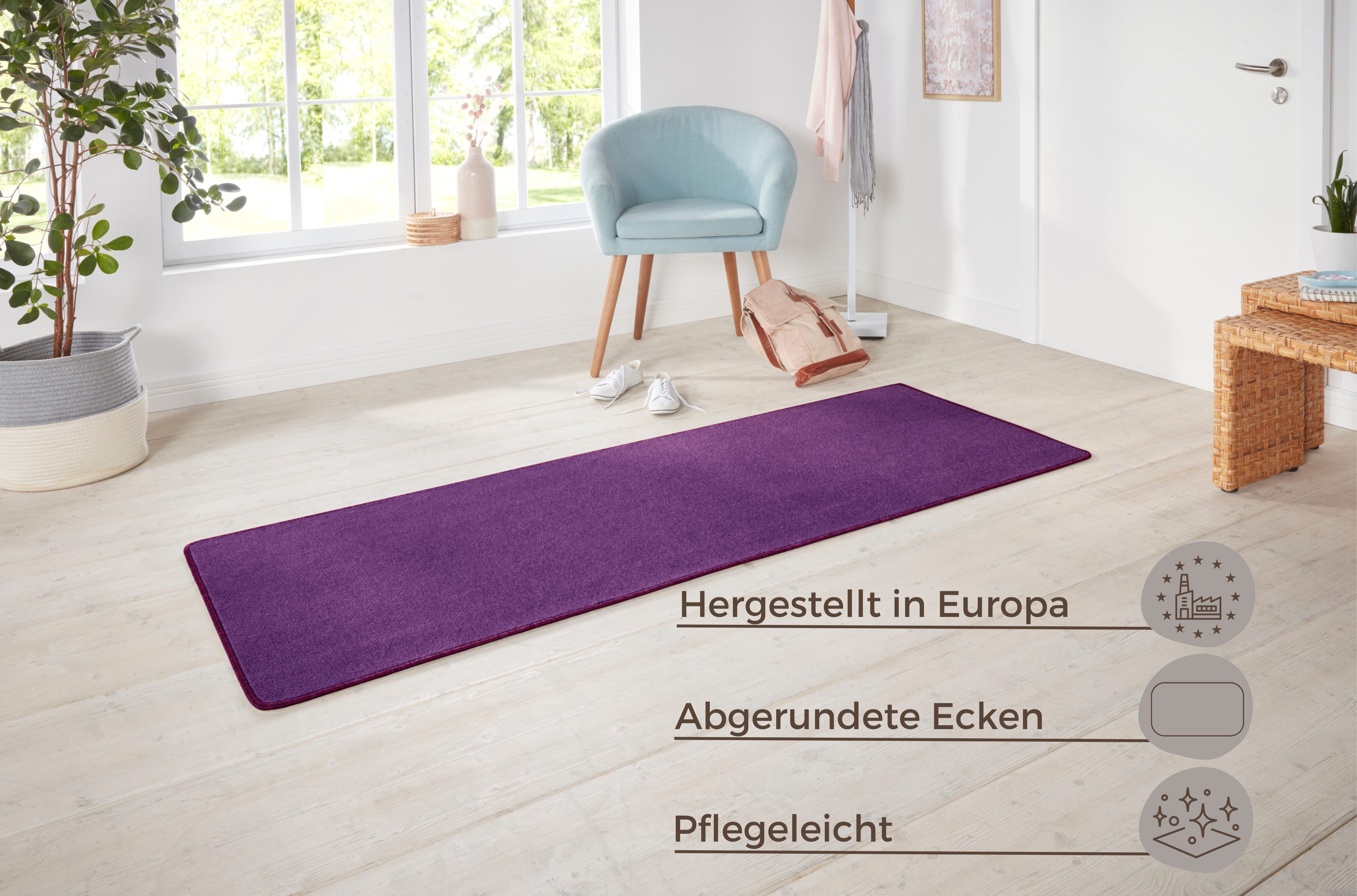 HANSE Home Vloerkleed Shashi Kortpolig, effen kleuren, loper, zacht, eetkamer, kinderkamer, gang