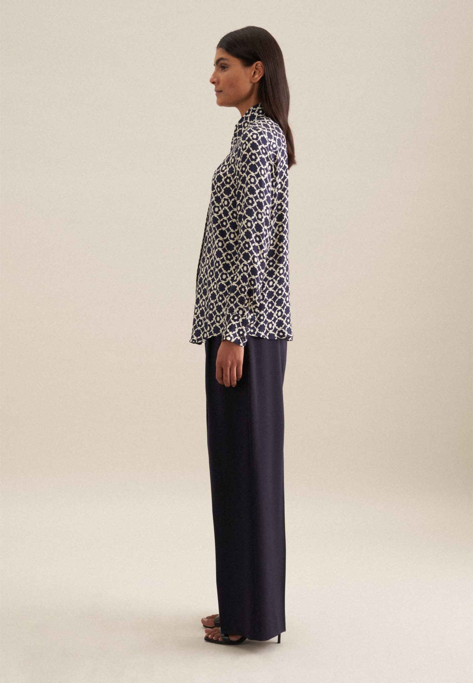 seidensticker Overhemdblouse Zwarte roos Lange mouwen kraag print
