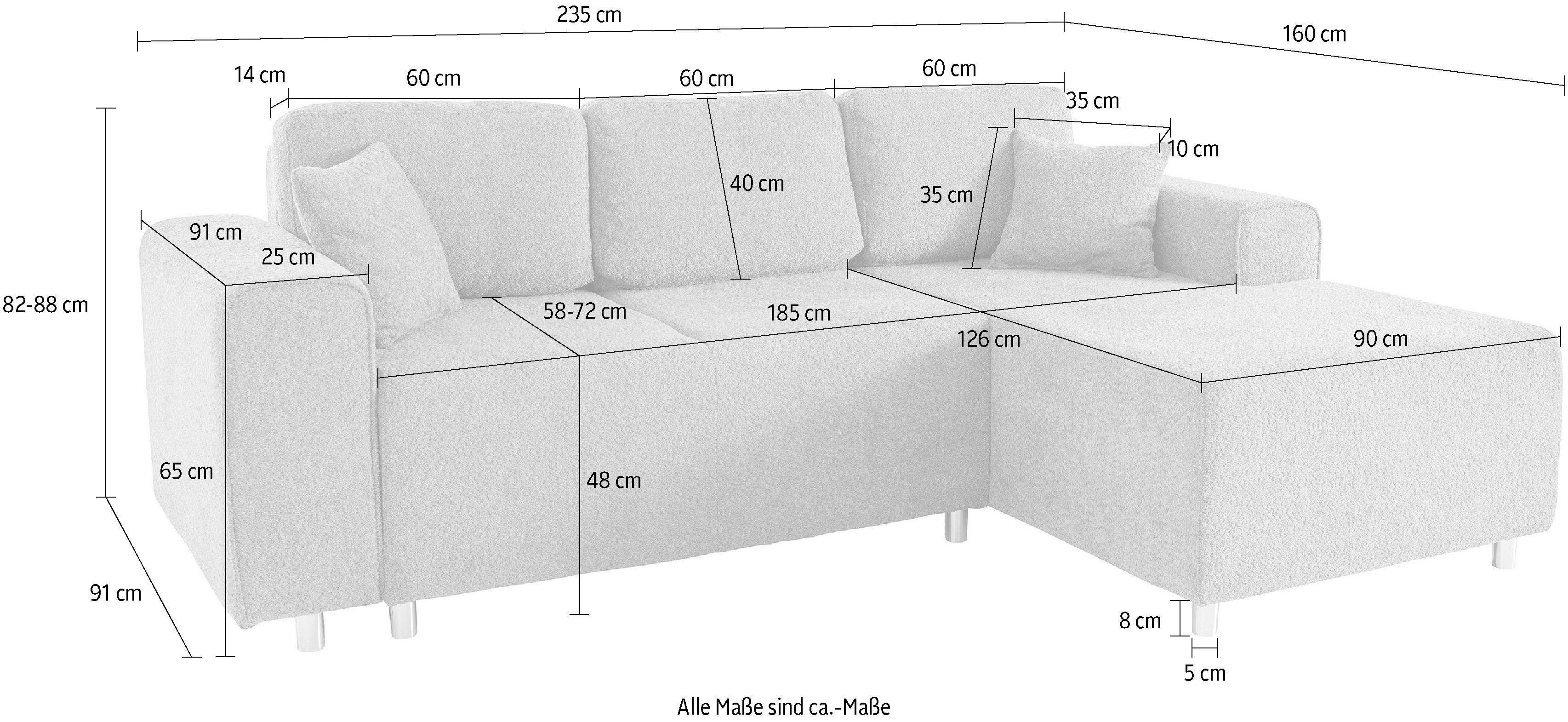 Guido Maria Kretschmer Home&Living Hoekbank Györ L-vorm, optioneel met bedfunctie en bedlade inclusief 2 sierkussens