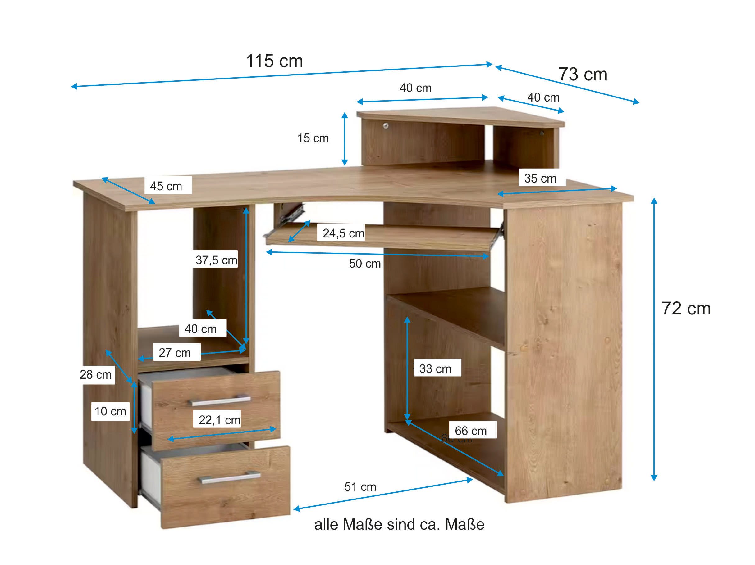 VOGL Möbelfabrik Bureau Sam Breedte 137 cm, met uittrekplank voor het toetsenbord en towervak