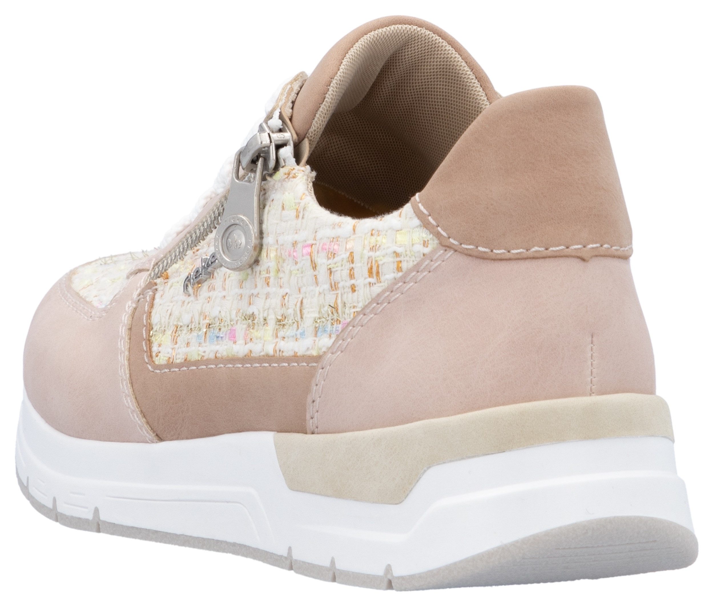 Rieker Sneakers met sleehak lage schoen freizeitschoen casual veterschoen in materialenmix