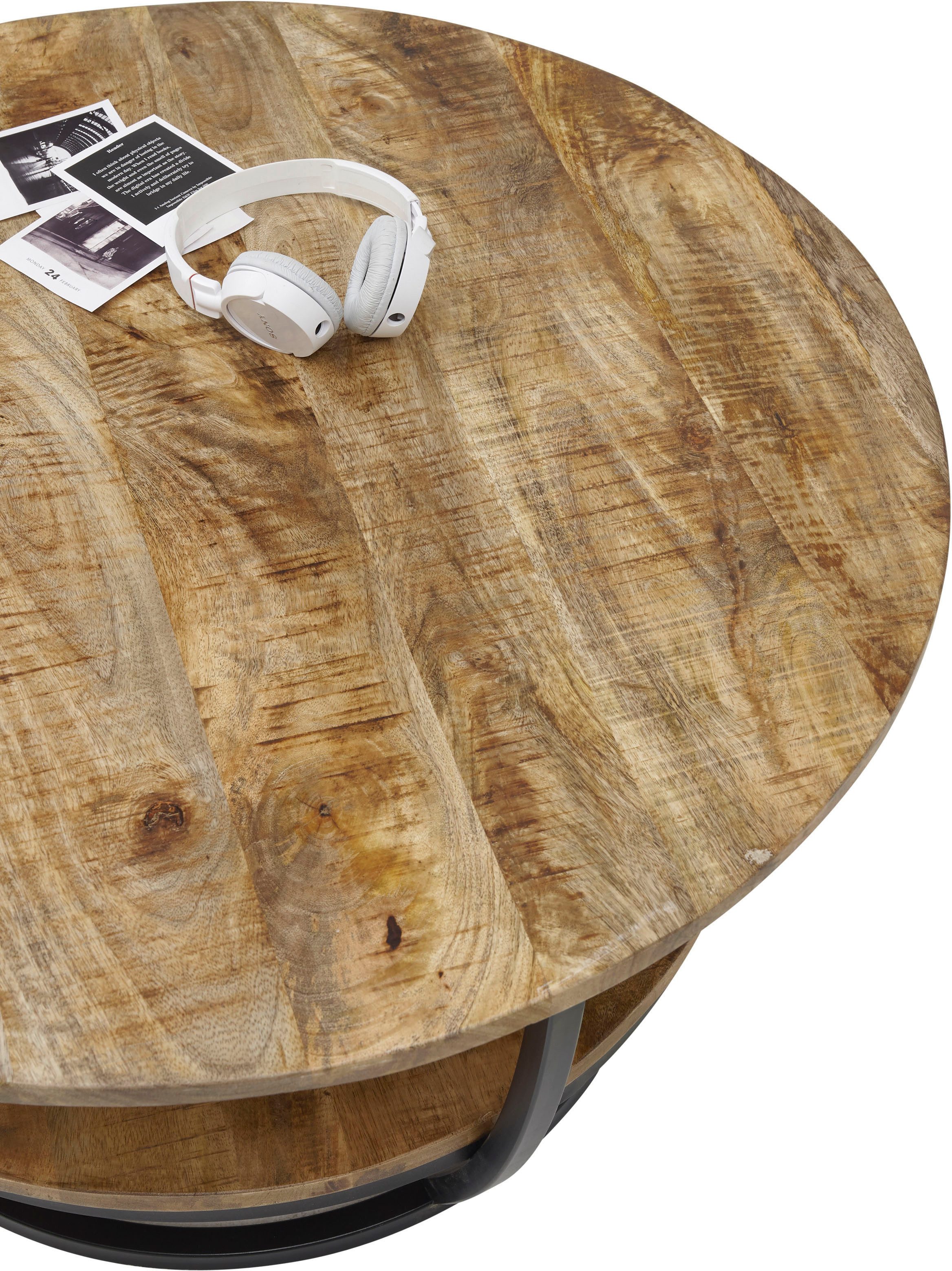 Stolkom Salontafel Jambi, TOPSELLER! rond massief hout met plank
