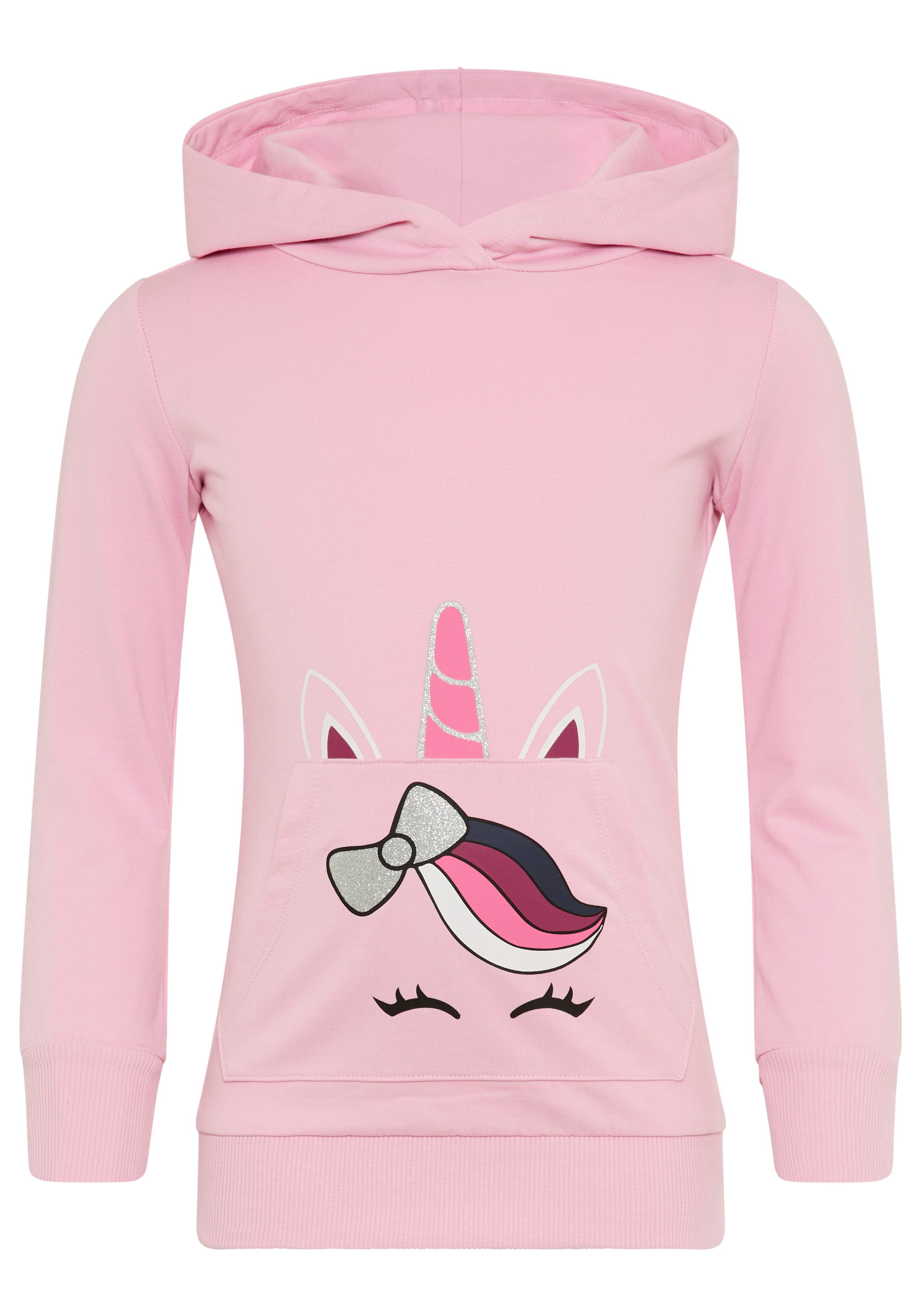 KIDSWORLD Hoodie Long sweatshirt with cute unicorn Lange mouwen, basic pasvorm, bedrukt, met capuchon, van katoen
