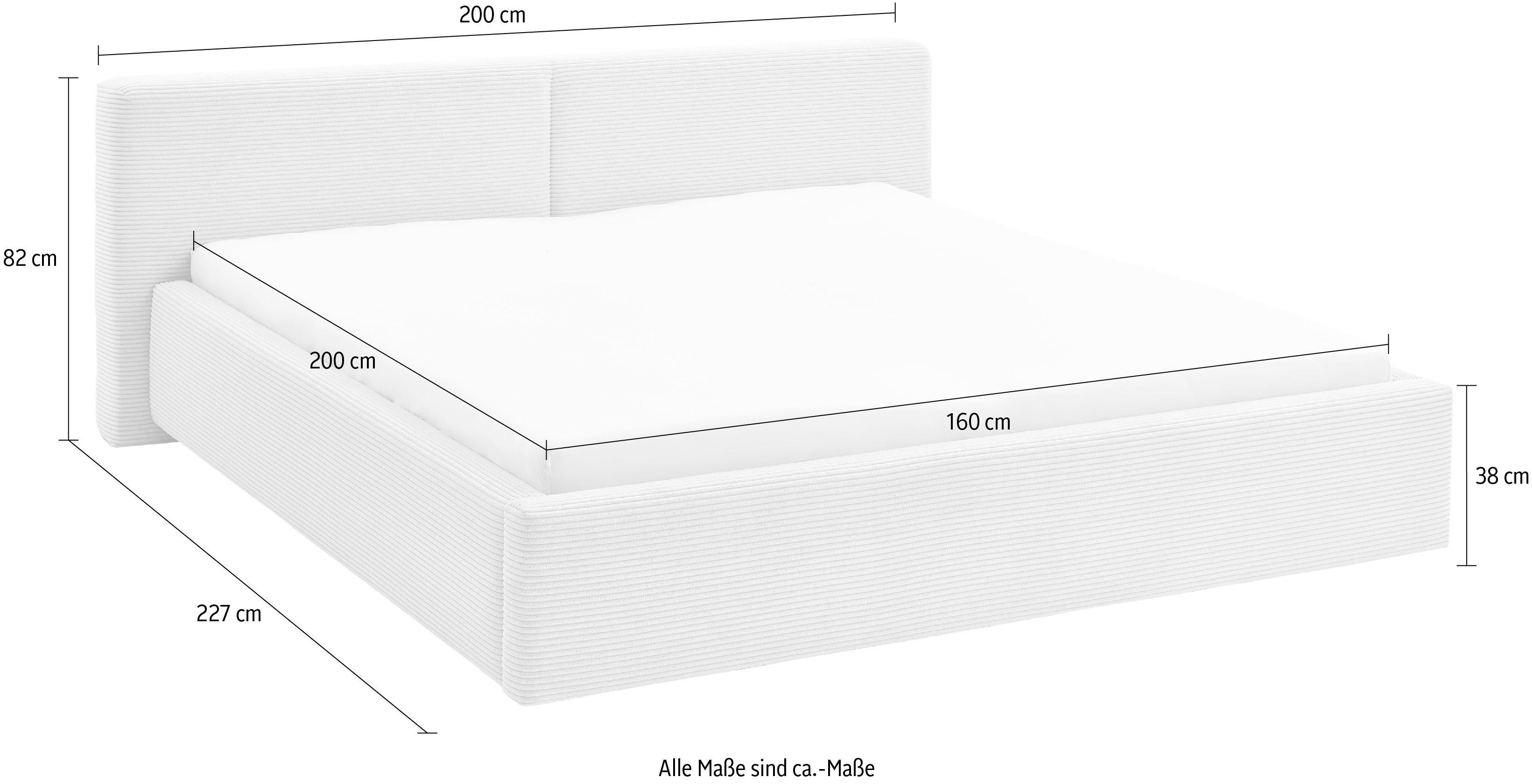 meise.möbel Gestoffeerd bed Cube optioneel met matras en bedlade