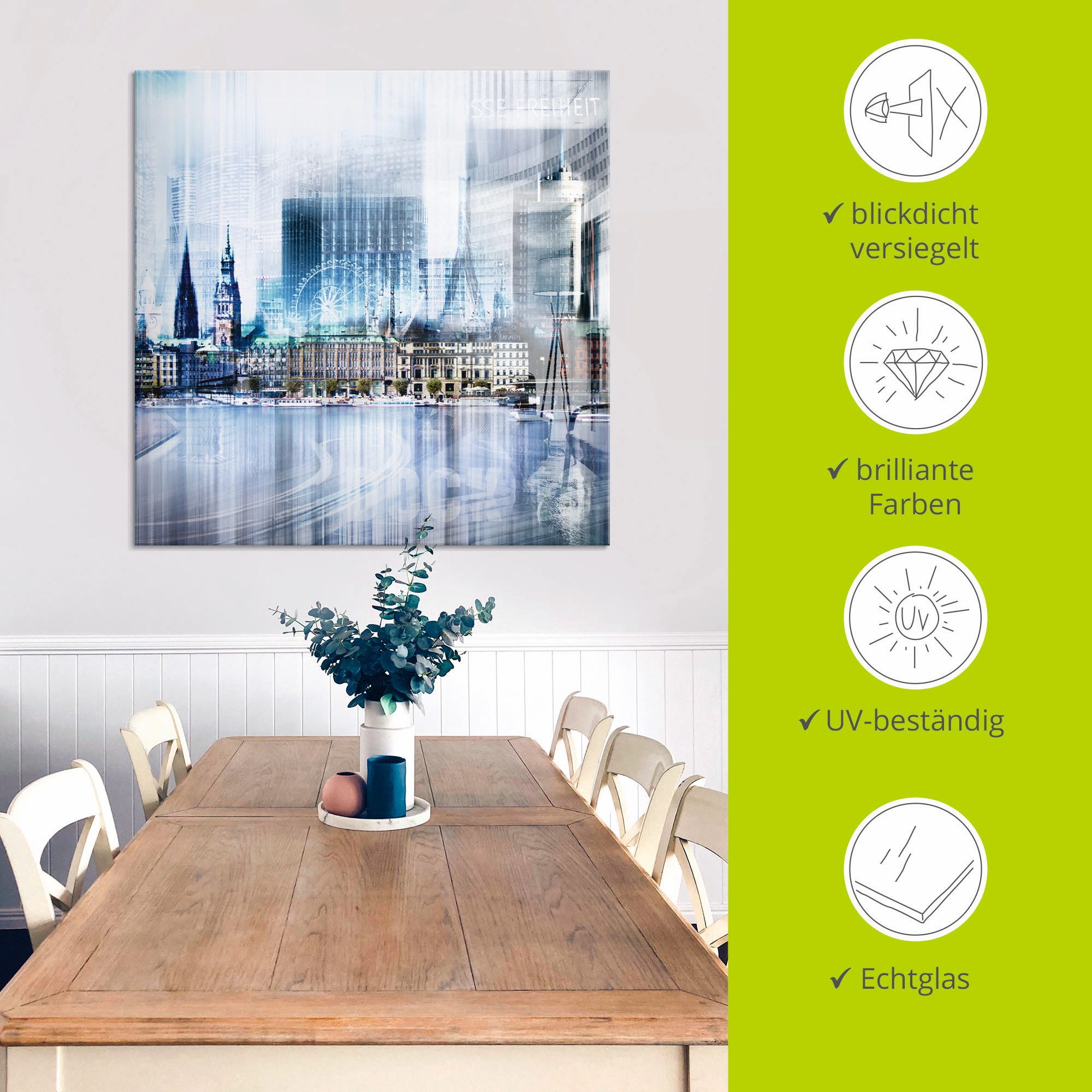 Artland Print op glas Hamburg Abstracte collage