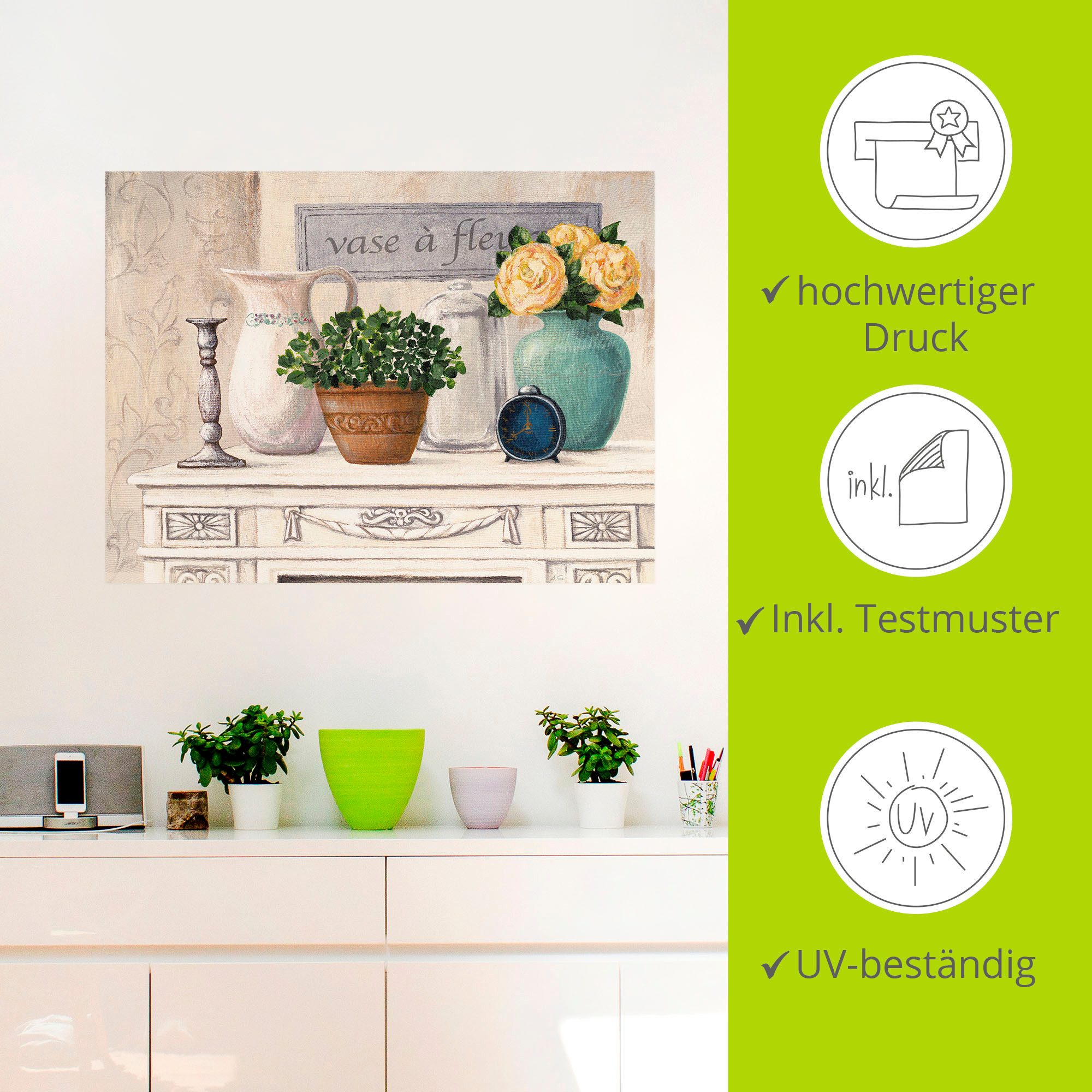 Artland Artprint Vazen met bloemen als artprint van aluminium, artprint voor buiten, muursticker in diverse maten
