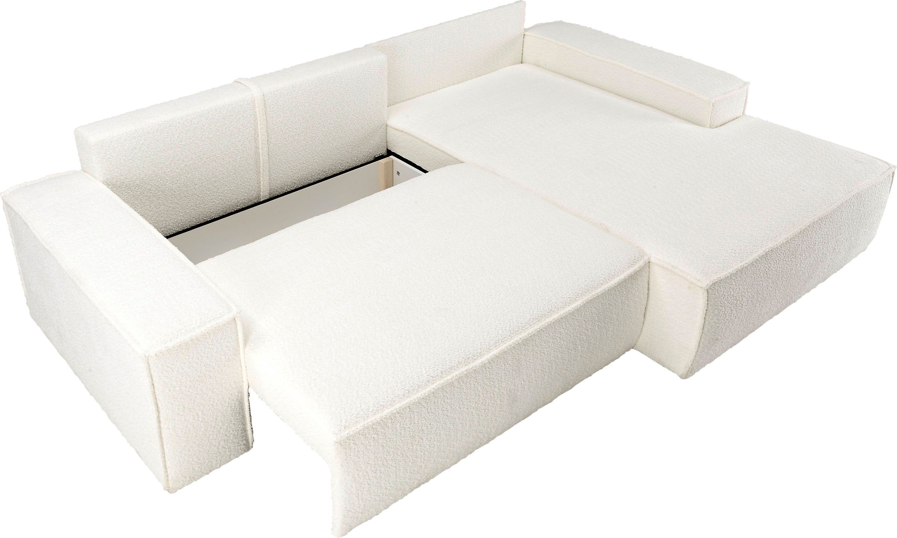 andas Hoekbank Finnley slaapbank 267 cm in Bouclé, fijne structuur en cord, L-vorm