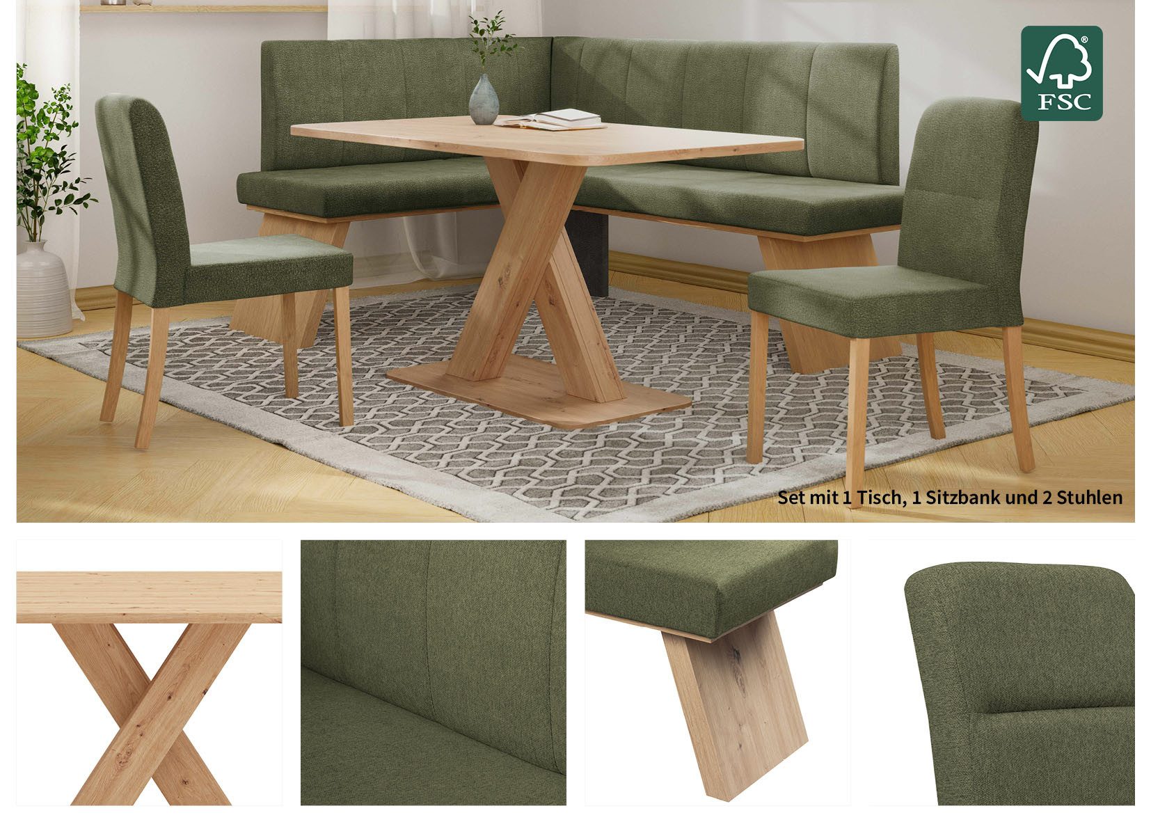 Home affaire Eethoek Nina Eetkamer zitgroep stoelen tafel en bank comfortabel gepolsterd (4-delig)