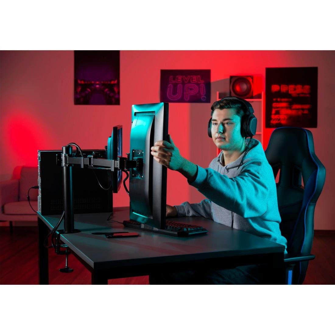 Hama Monitorhouder Beeldschermsteun, 2 monitoren, dubbele arm zwart