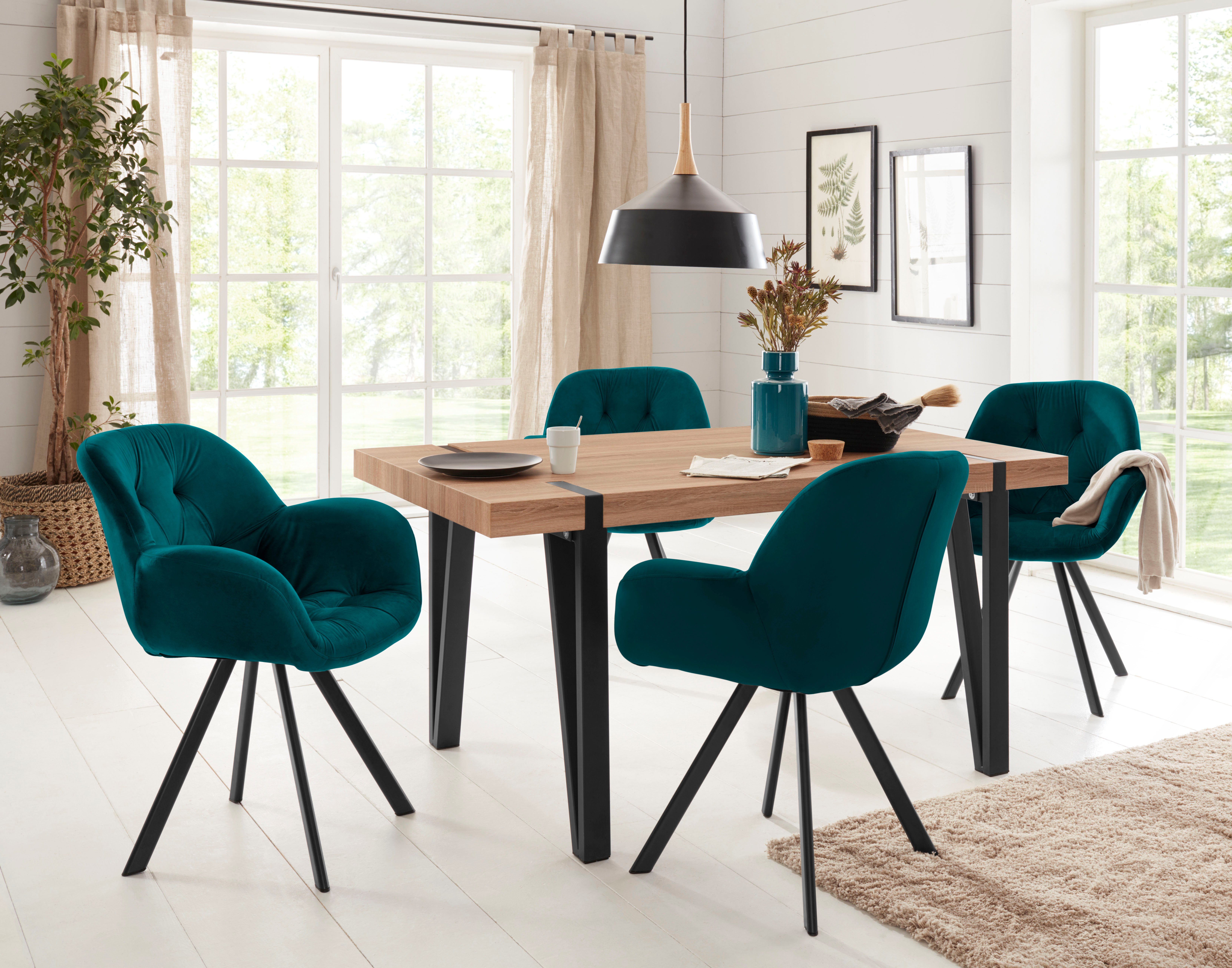 Home affaire Eetkamerstoel ELLI Bekleding in fluweel, zwart metalen frame (set, 2 stuks)