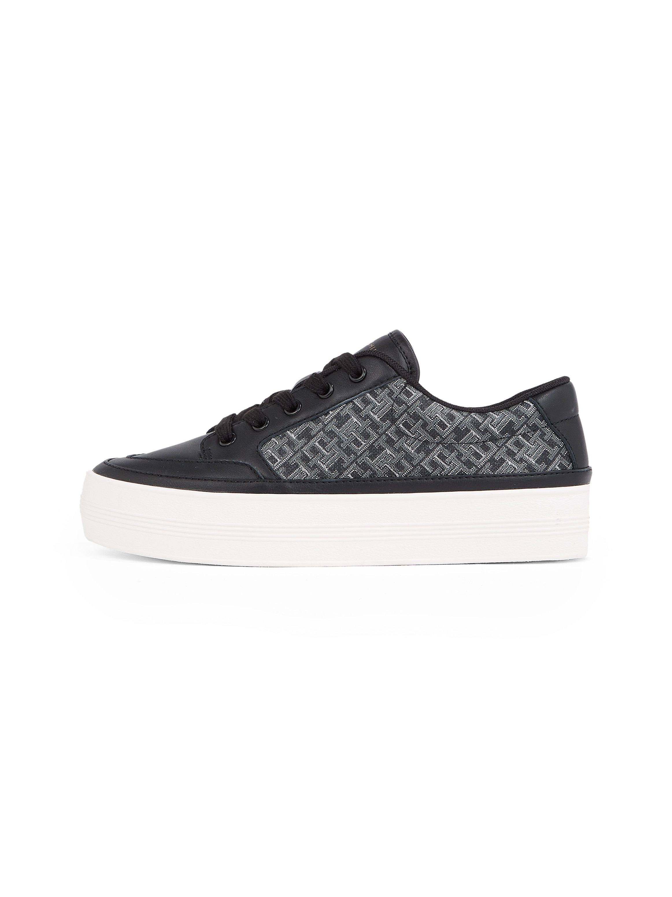 Tommy Hilfiger Plateausneakers VULC LEATHER SNEAKER MONOGRAM , vrijetijdsschoen, lage schoen, veterschoen met allover logoprint