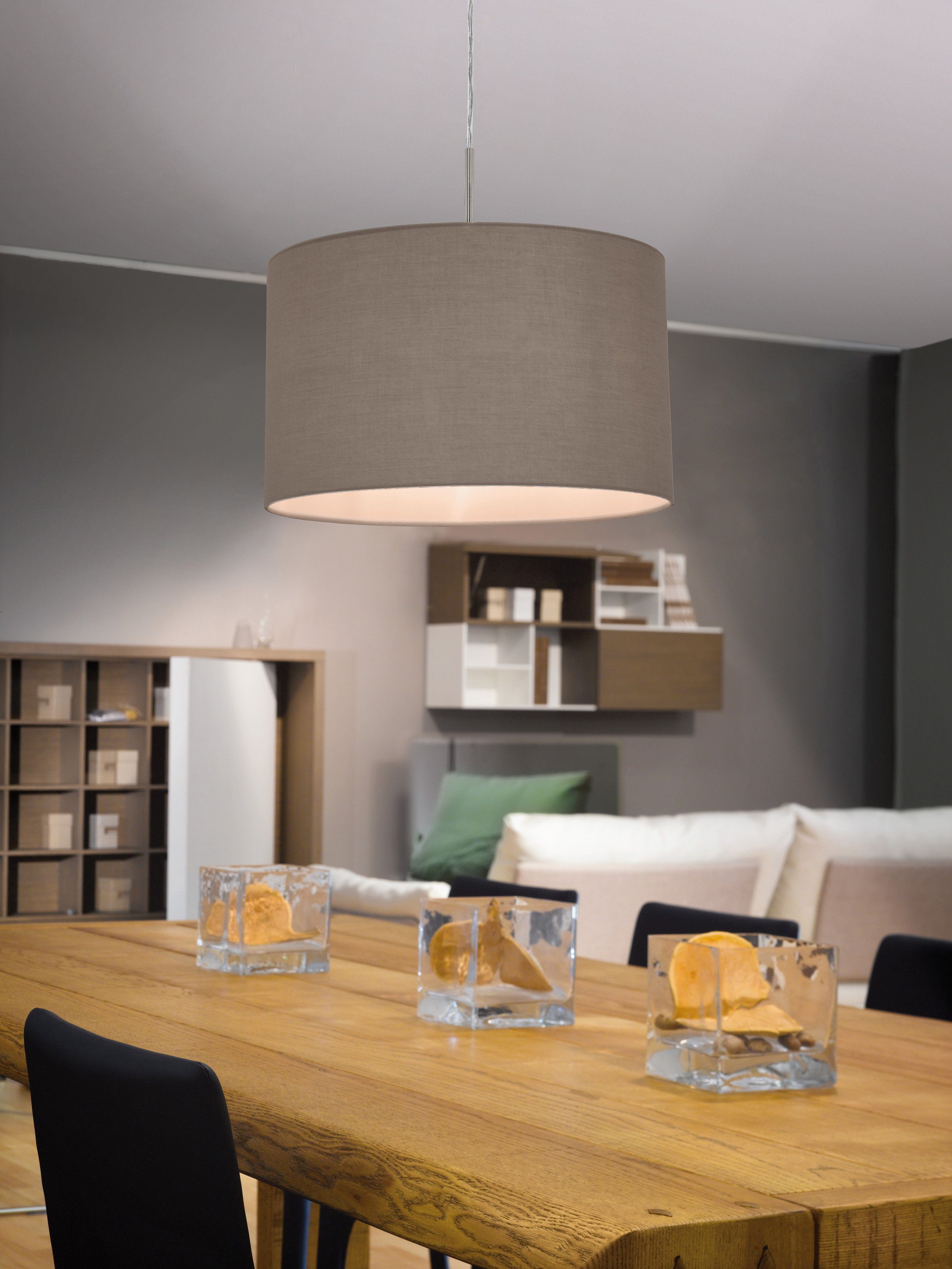 EGLO Hanglamp PASTERI nikkel-mat / ø 38 x h 110 cm / hanglamp van stof