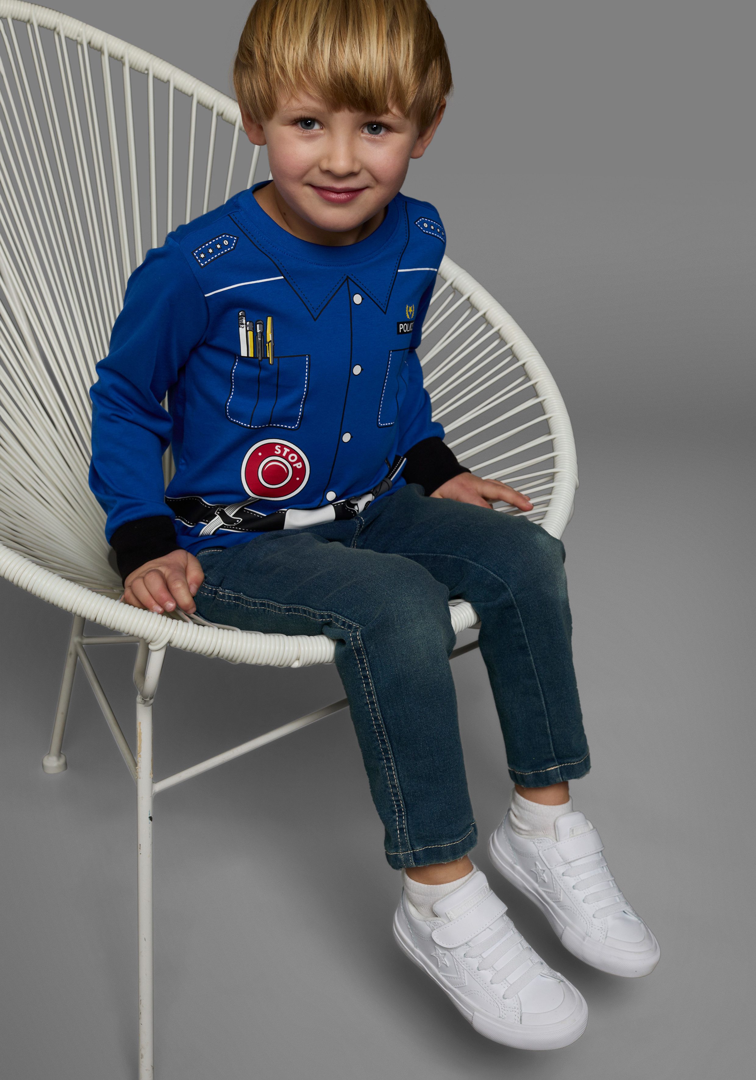 KIDSWORLD Shirt met lange mouwen Politie Lange mouwen, basic pasvorm, bedrukt, ronde hals