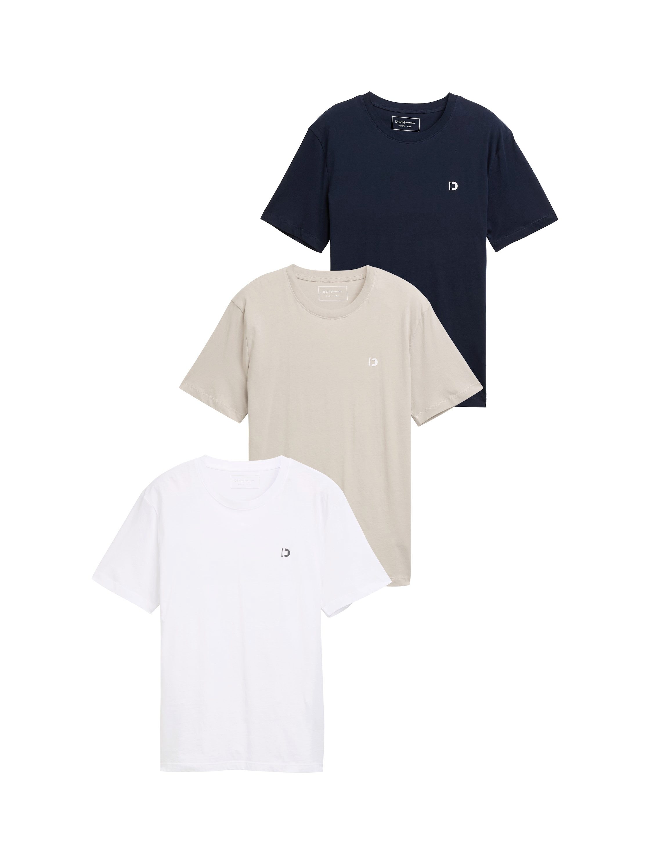 Tom Tailor Denim T-shirt met logoprint (set, 3-delig)