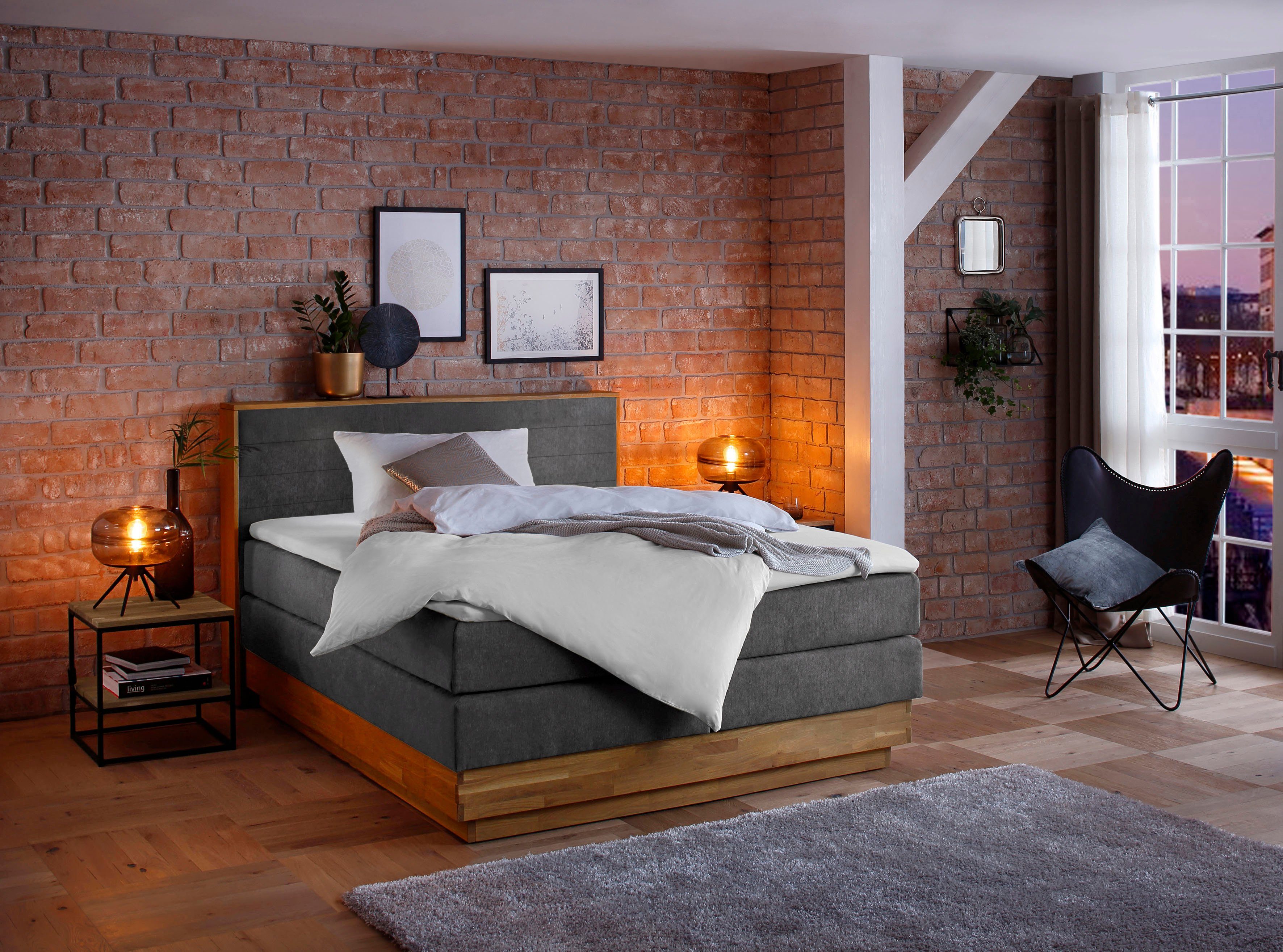 Home affaire Boxspring Cavan Eiken, met bedkist & topmatras, verschillende hardheden (ook H4)