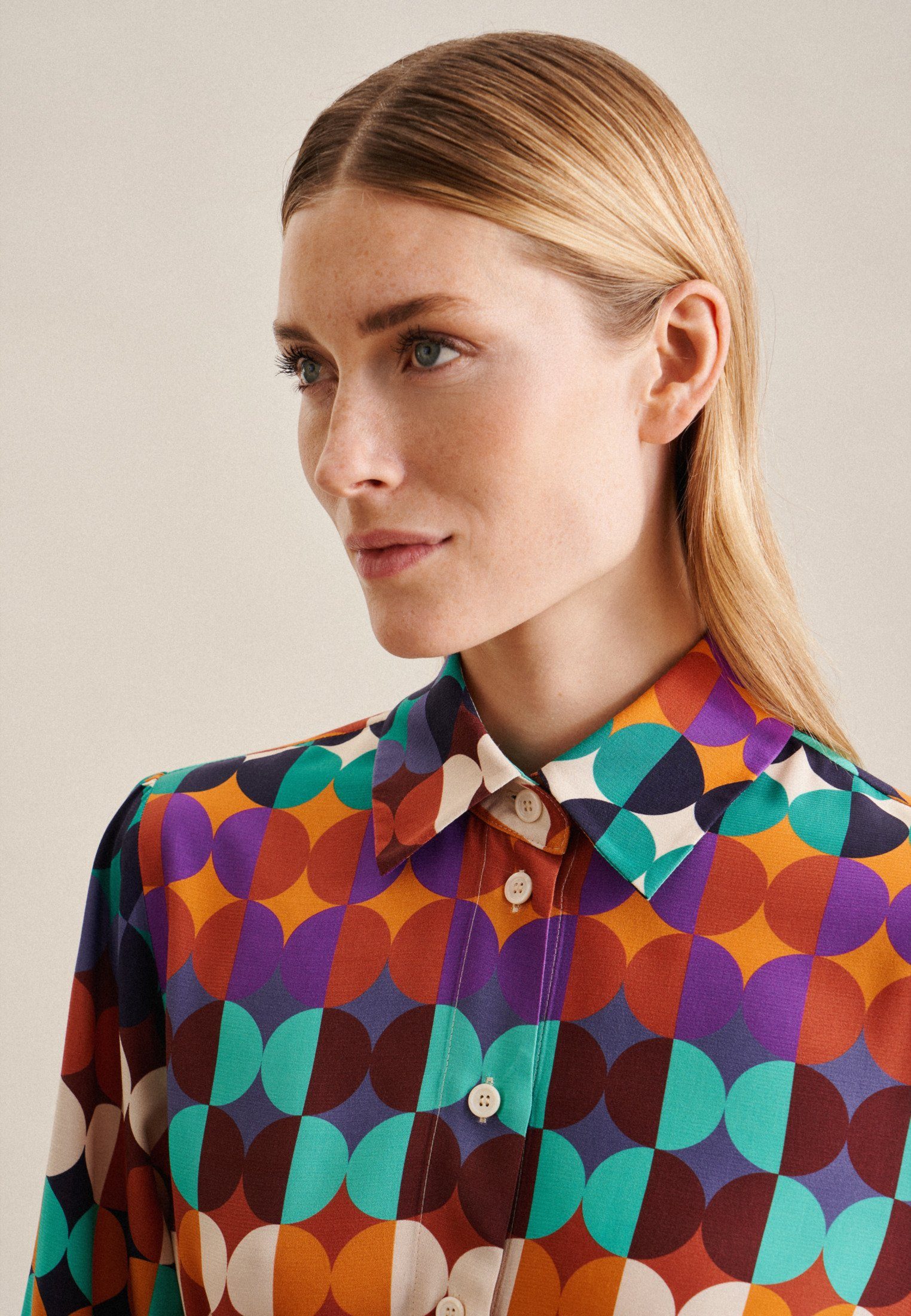 seidensticker Overhemdblouse Zwarte roos Lange mouwen kraag geometrische motieven