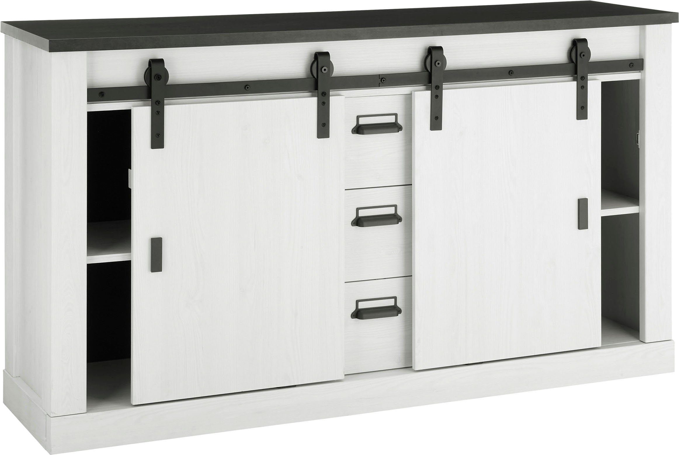 Home affaire Dressoir Sherwood Houtdecor, met schuurdeurbeslag en apothekersgrepen, breedte 161 cm