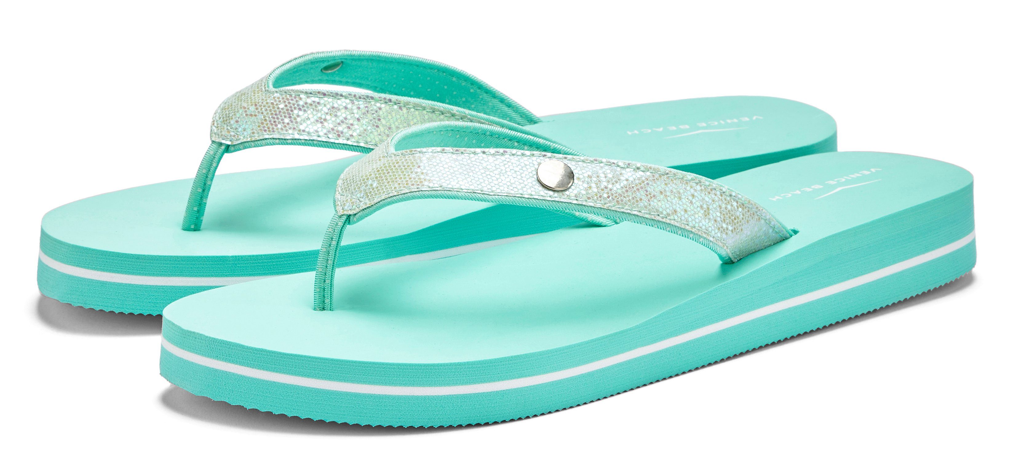 Venice Beach Badslippers Sandaal, pantoletten, badschoenen ultralicht met glitterband VEGAN dames teenslippers maat 42 EU groen
