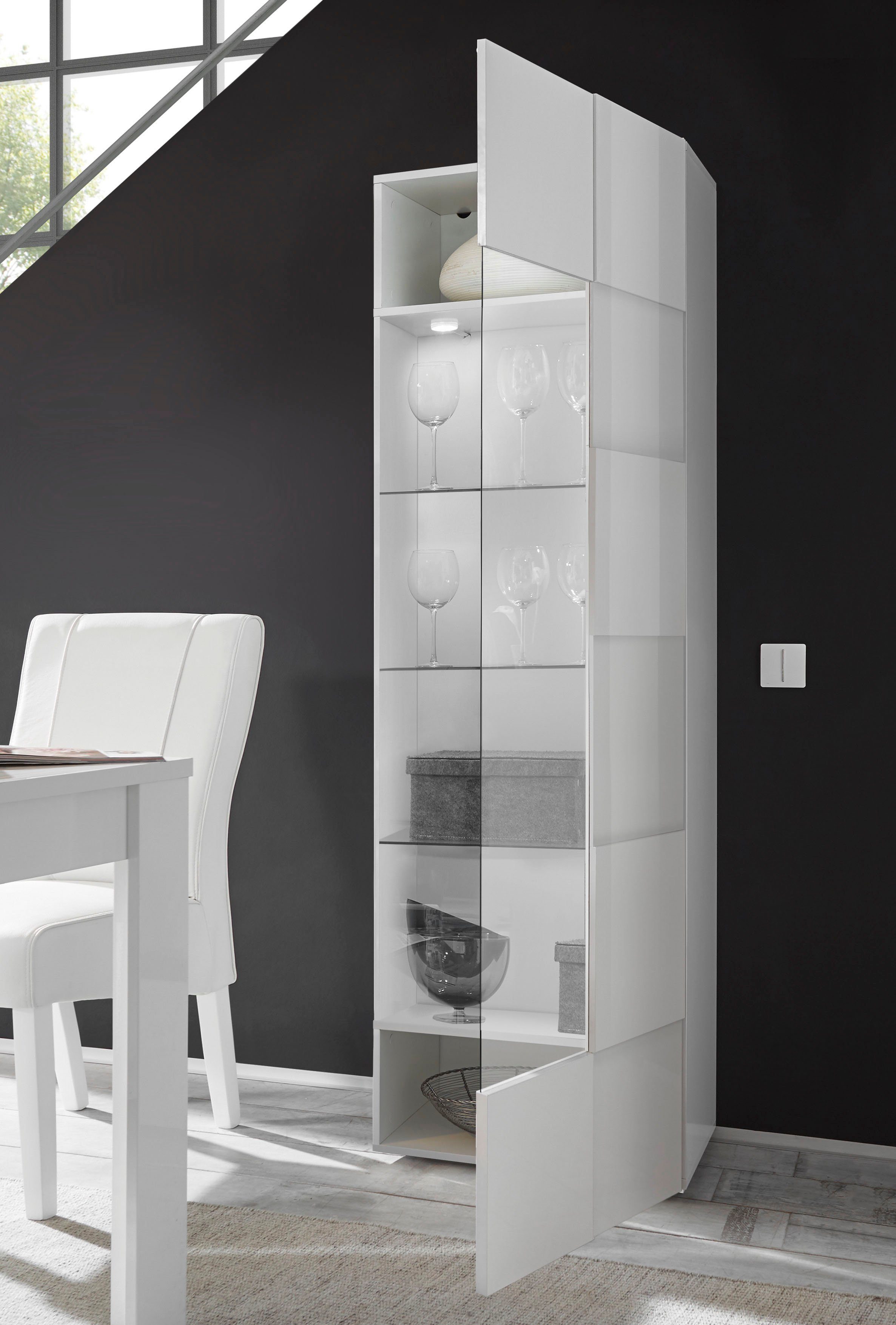 INOSIGN Vitrinekast Dama hoogte 187 cm, breedte 60 cm, opberg vitrine met 1 deur Staande vitrine - front in 3D-uiterlijk, veel opbergruimte, verschillende kleuren