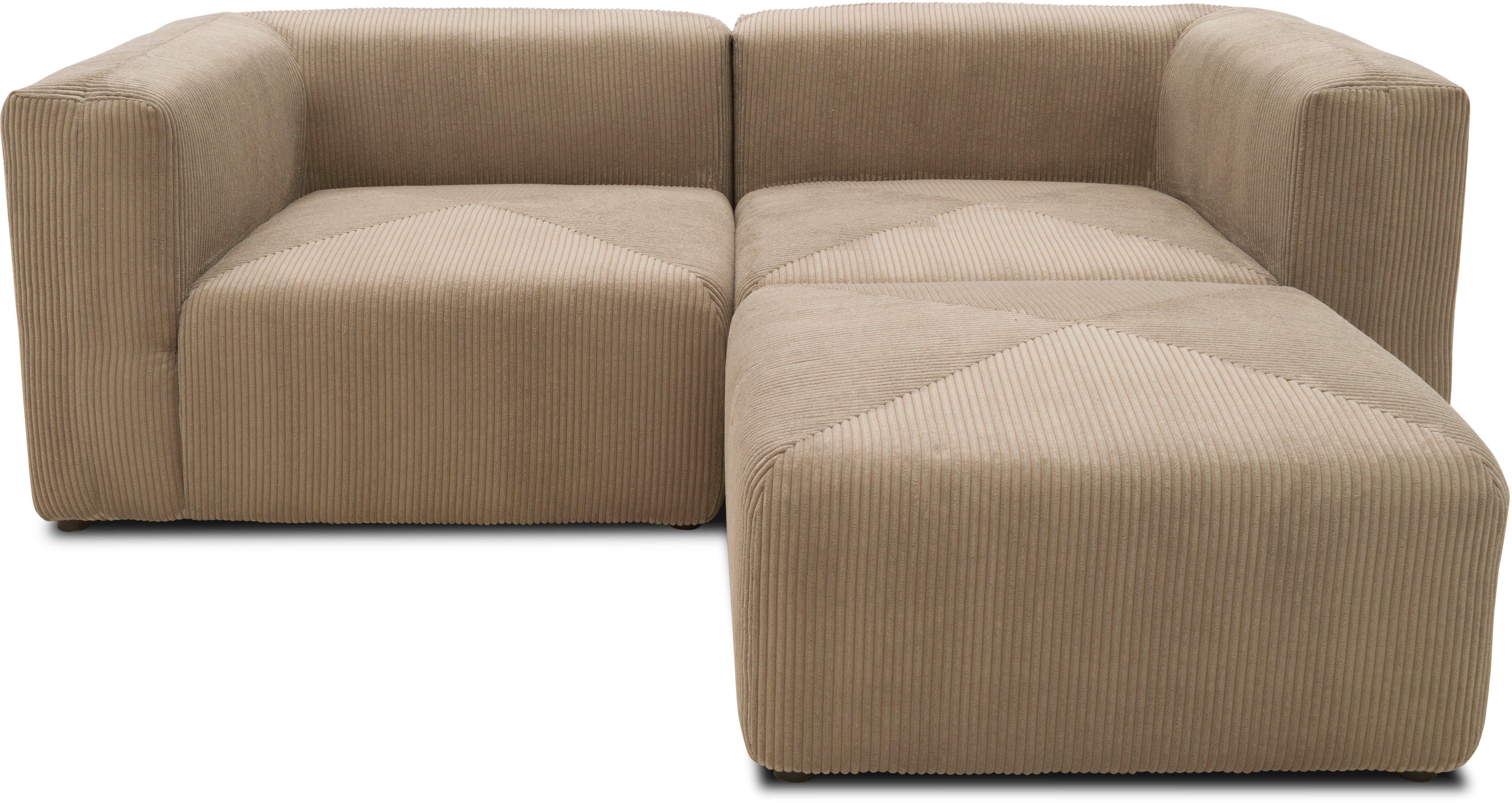 RAUM.ID Hoekbank Gerrid L-vorm Cord, modulaire bank, bestaand uit 2 hoekelementen + 1 hocker