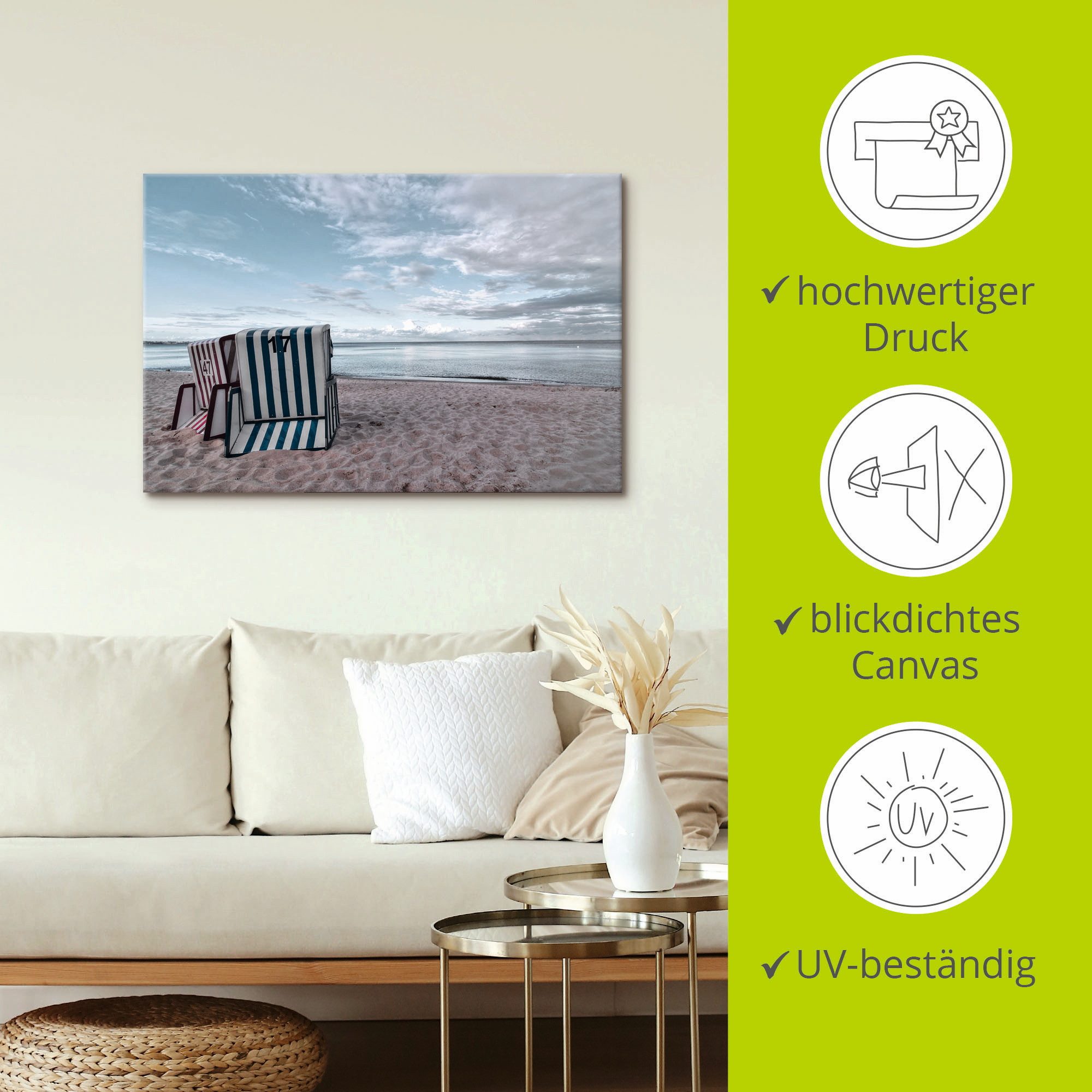 Artland Artprint Eenzame strandstoelen aan het Ostseestrand als artprint op linnen, poster in verschillende formaten maten