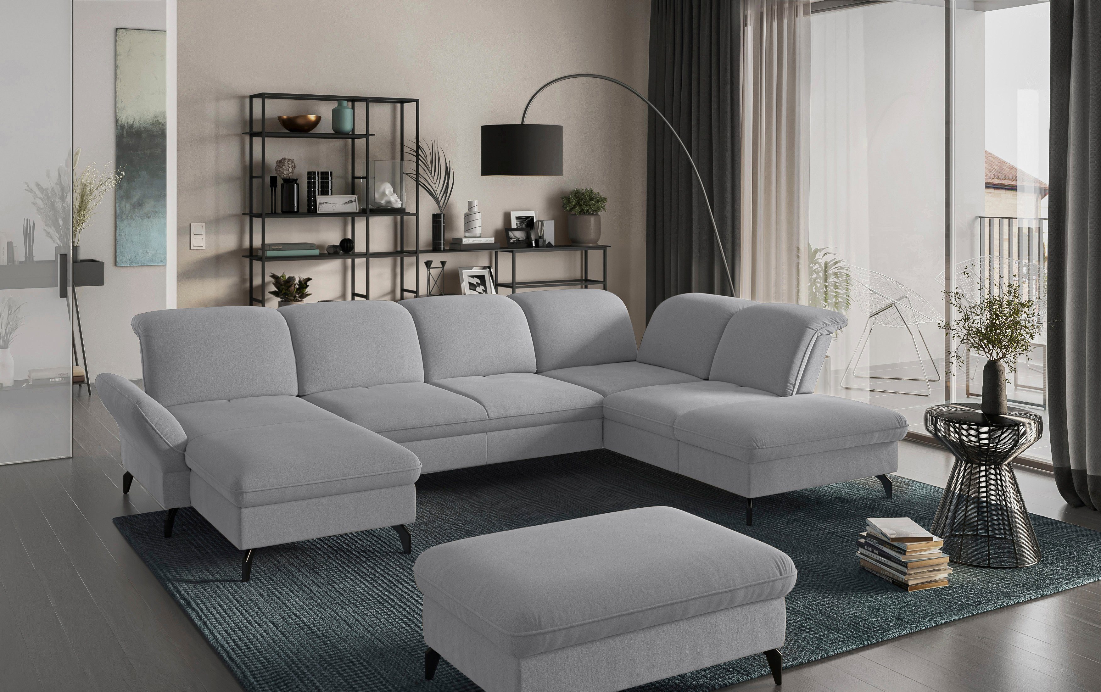 sit&more Zithoek Leandro U-vorm Naar keuze met bed, hoofdbord en armleuningfunctie, en bedkist