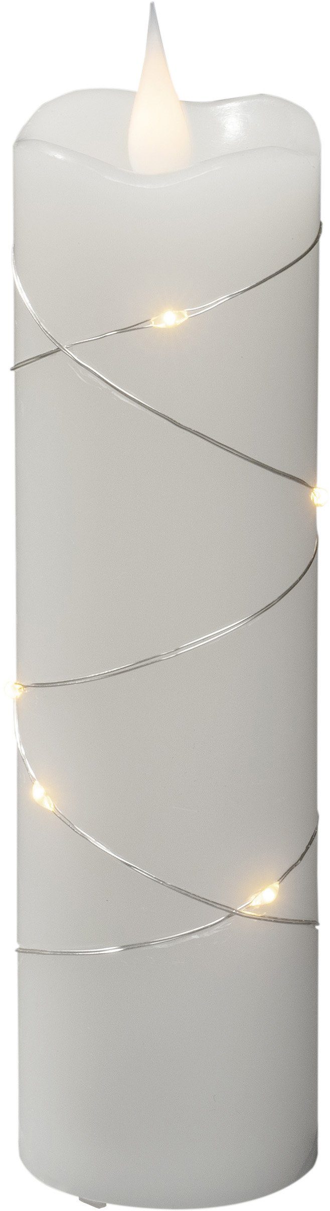 KONSTSMIDE Led-kaars Kerst versiering Ledkaars van echte was wit, met 3D vlam en zilverkleur. Draad omwikkeld (1-delig)