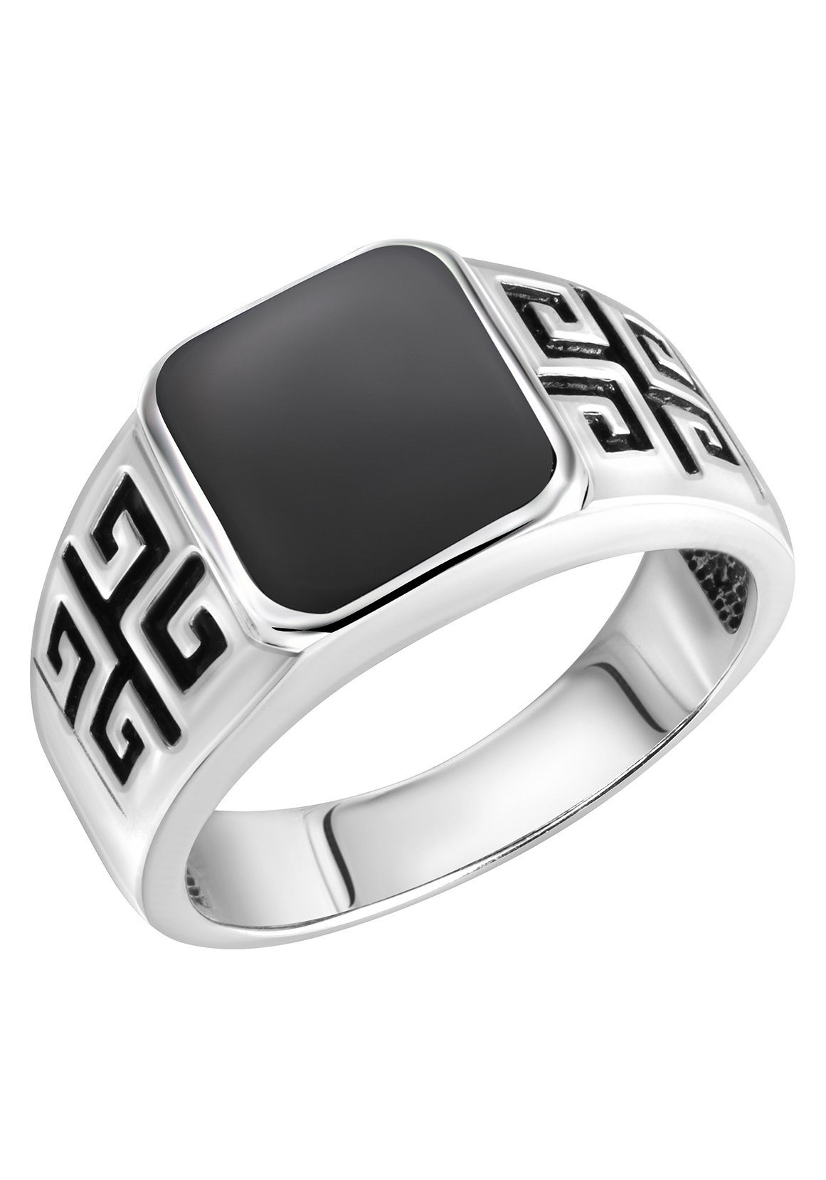 Firetti Ring Sieraad cadeau zilverkleur 925 zilveren ring meander heren ringen maat 20 zwart