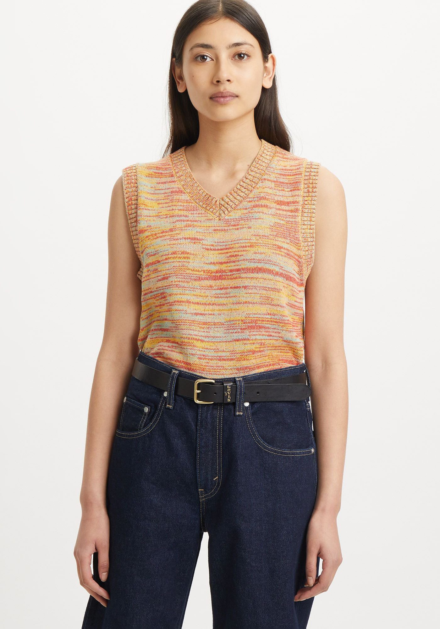 Levi's® Leren riem Calypso met vierkante sluiting en gouden afwerking