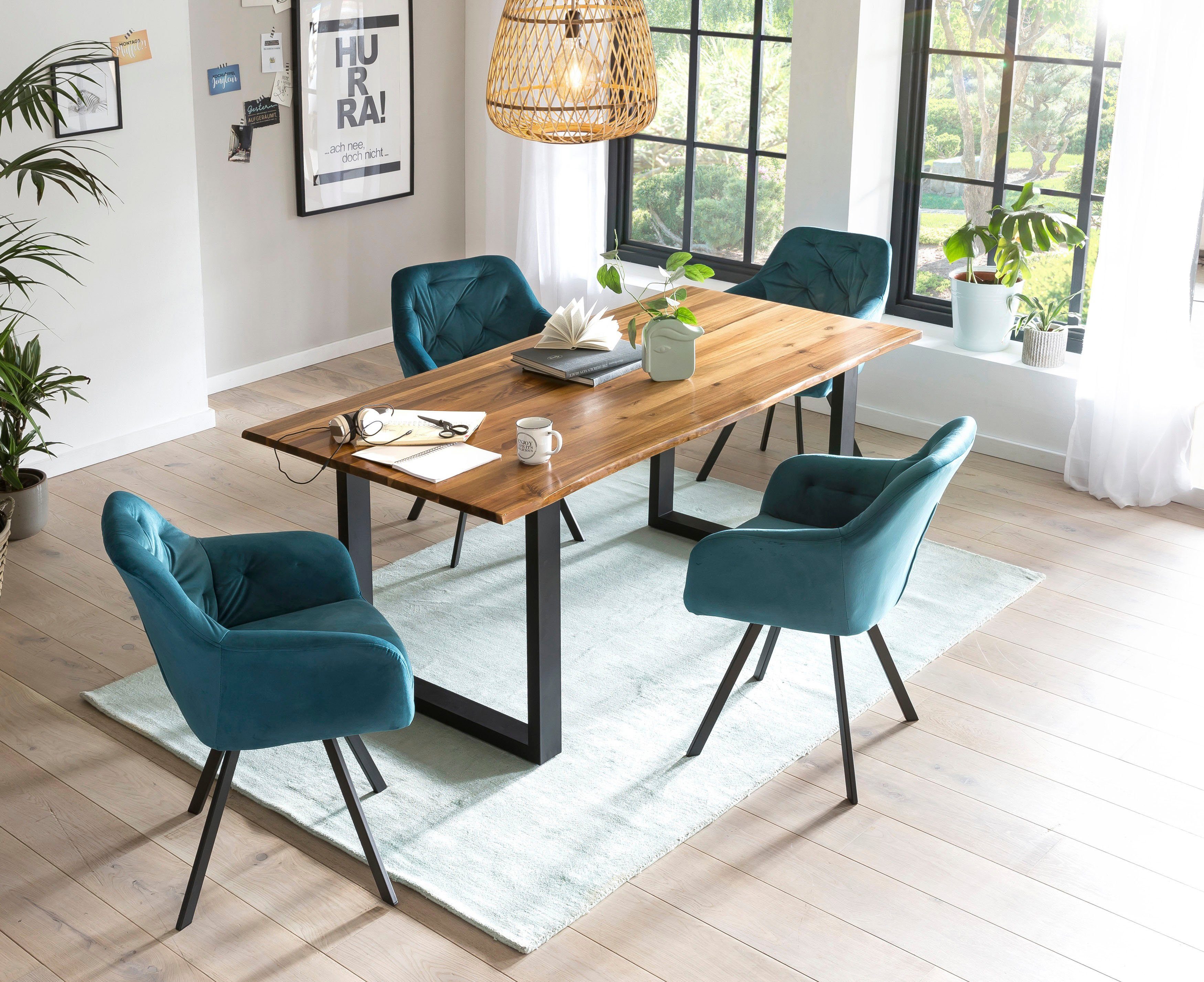 SalesFever Tafel met hout Zichtbaar nervenpatroon en noesten, eettafel van massief hout