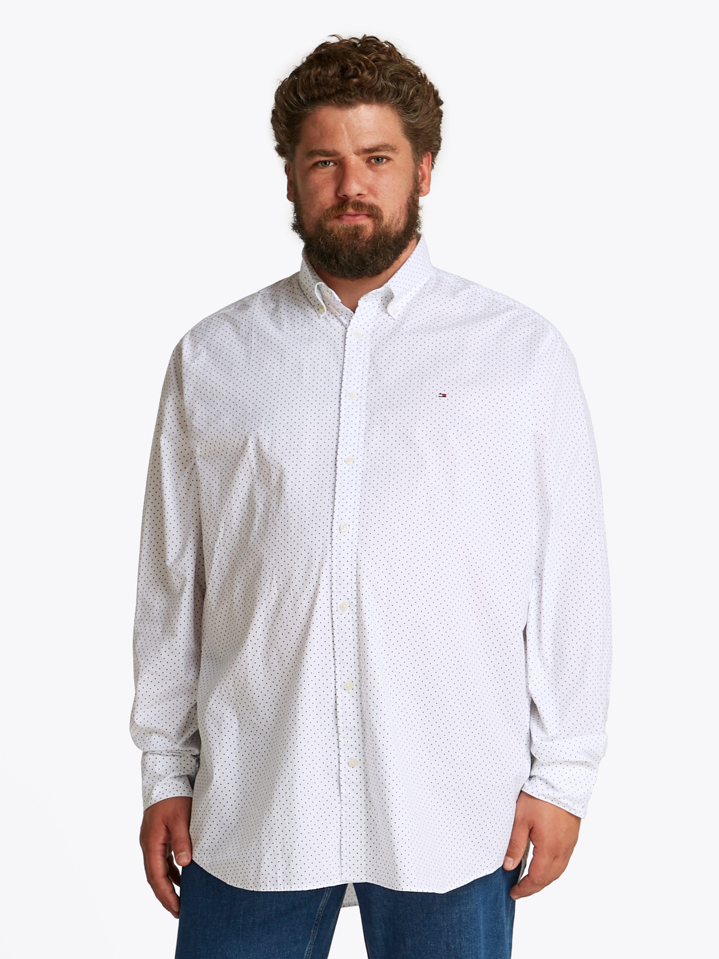 Tommy Hilfiger Overhemd met lange mouwen BT-FLEX POPLIN POLKA DOT S-B in grote maten, logoborduring