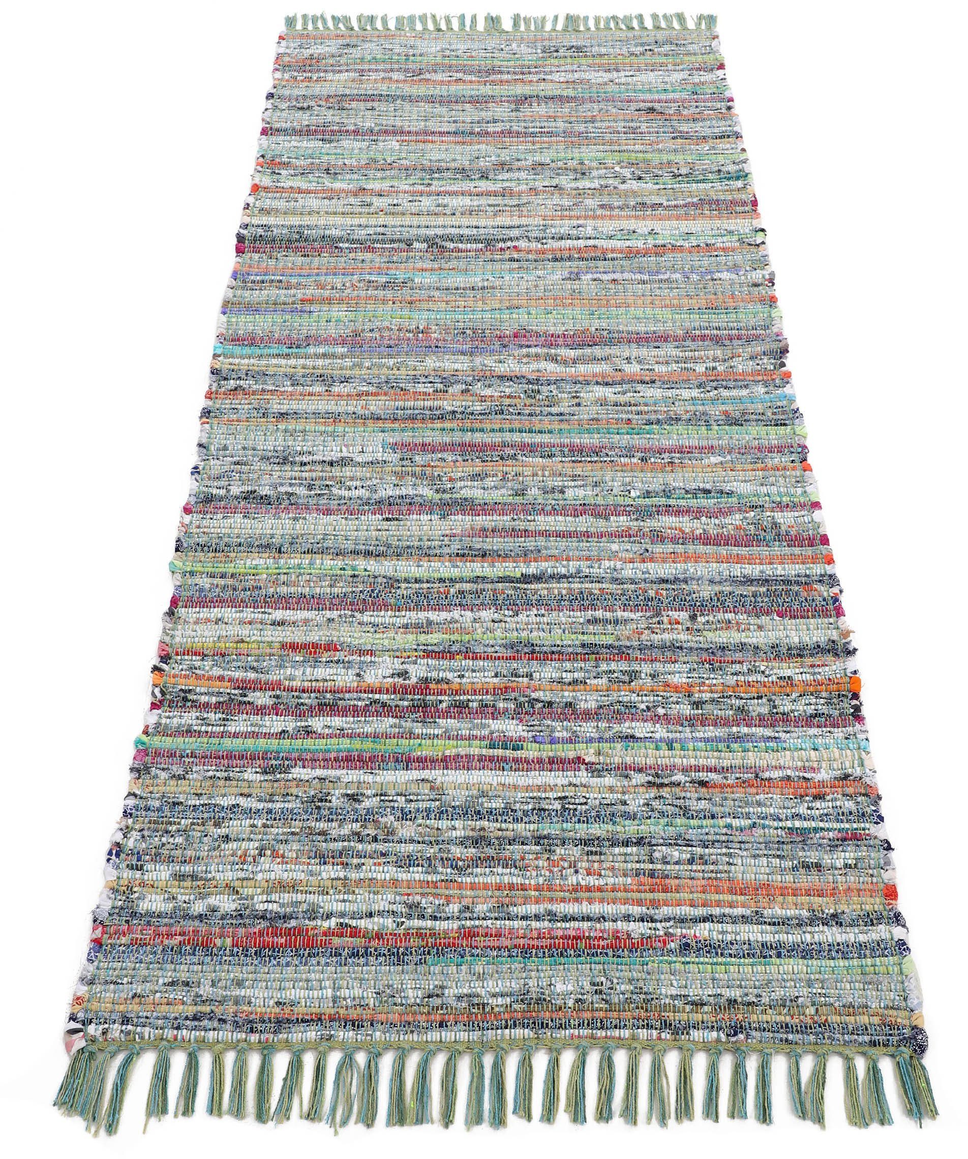 carpetfine Vloerkleed Kelim Chindi, omkeerbaar tapijt handgeweven, patchwork tapijt met franjes, ook verkrijgbaar in loperformaten moderne