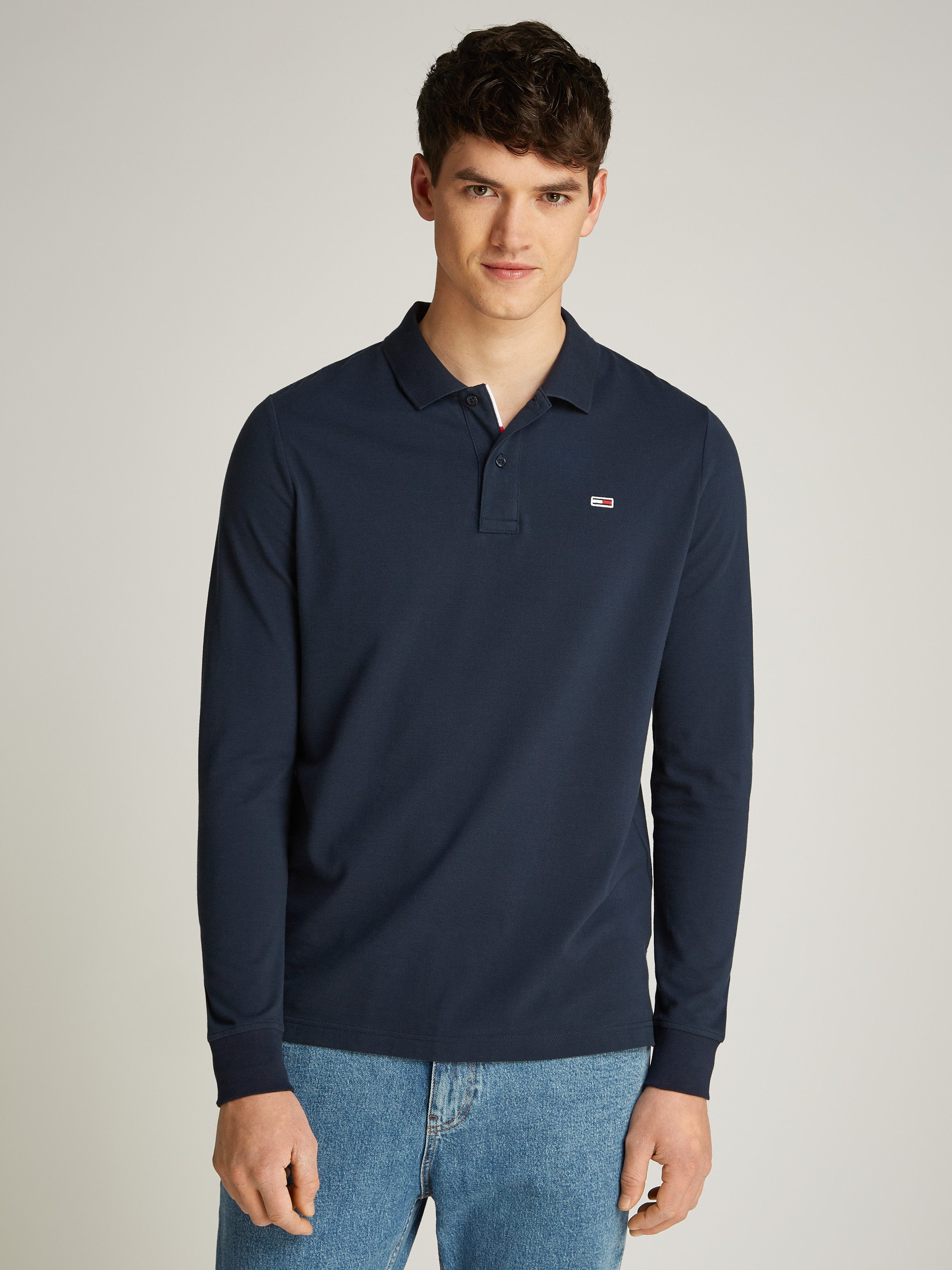 Tommy Jeans Plus Poloshirt met lange mouwen TJM SLIM PLACKET POLO LS EXT in grote maten, logoborduring