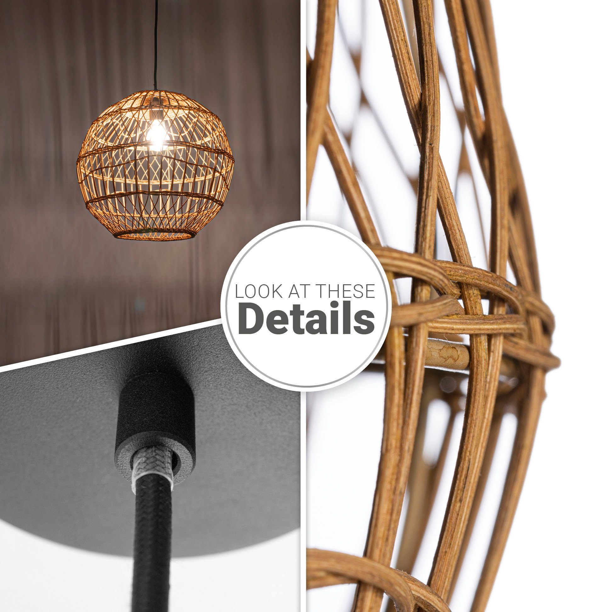 Paco Home Hanglamp Maite Rattan hanglamp mandlamp rond E27 Boho stijl modern woonkamer