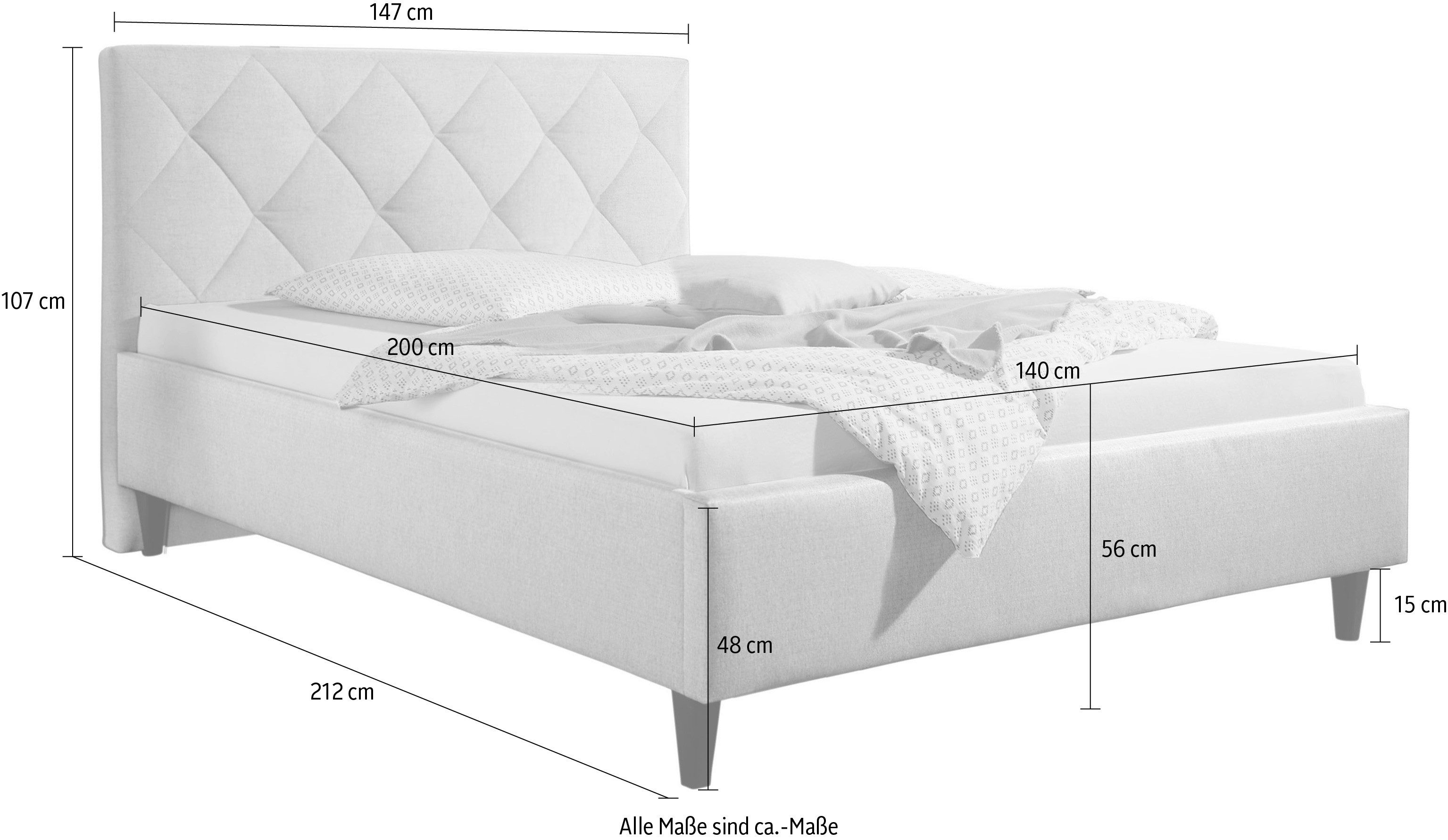 Maintal Gestoffeerd bed Rexburg Zijkanten van het bed zelf te monteren, zonder bedkist