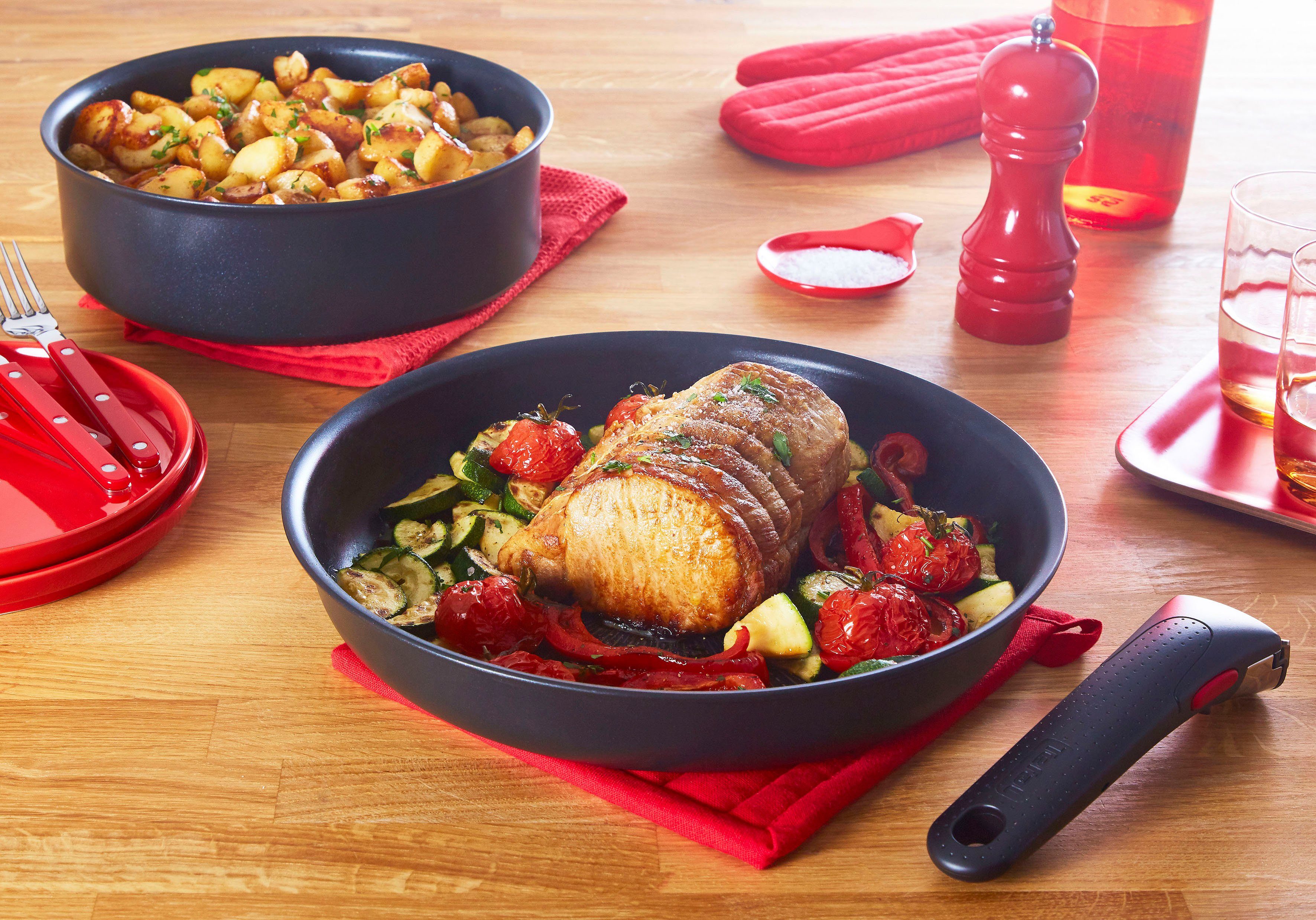 Tefal Pannenset Ingenio Unlimited opvouwbaar, anti-aanbakcoating, inductie, gemaakt in frankrijk, compact (set, 3-delig)