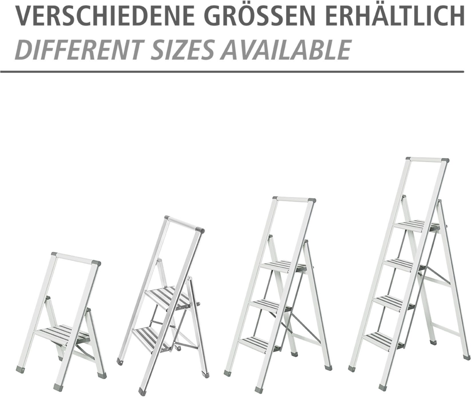 WENKO Huishoudtrapje Model Alu-Design Aluminium-design, XXL-treden, plat inklapbaar