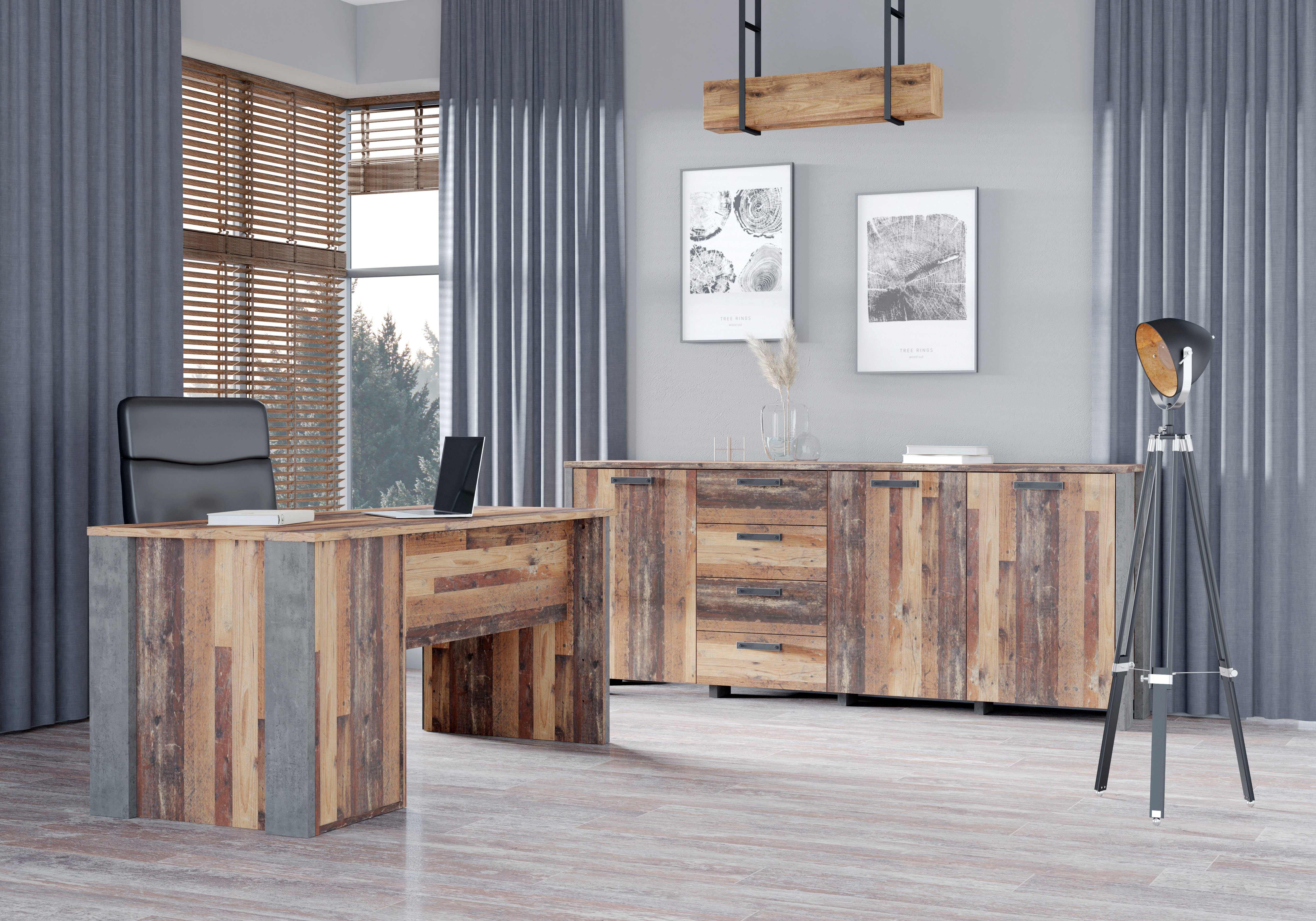 FORTE Bureau Clif Computertafel met lades, industriële stijl, breedte 160 cm