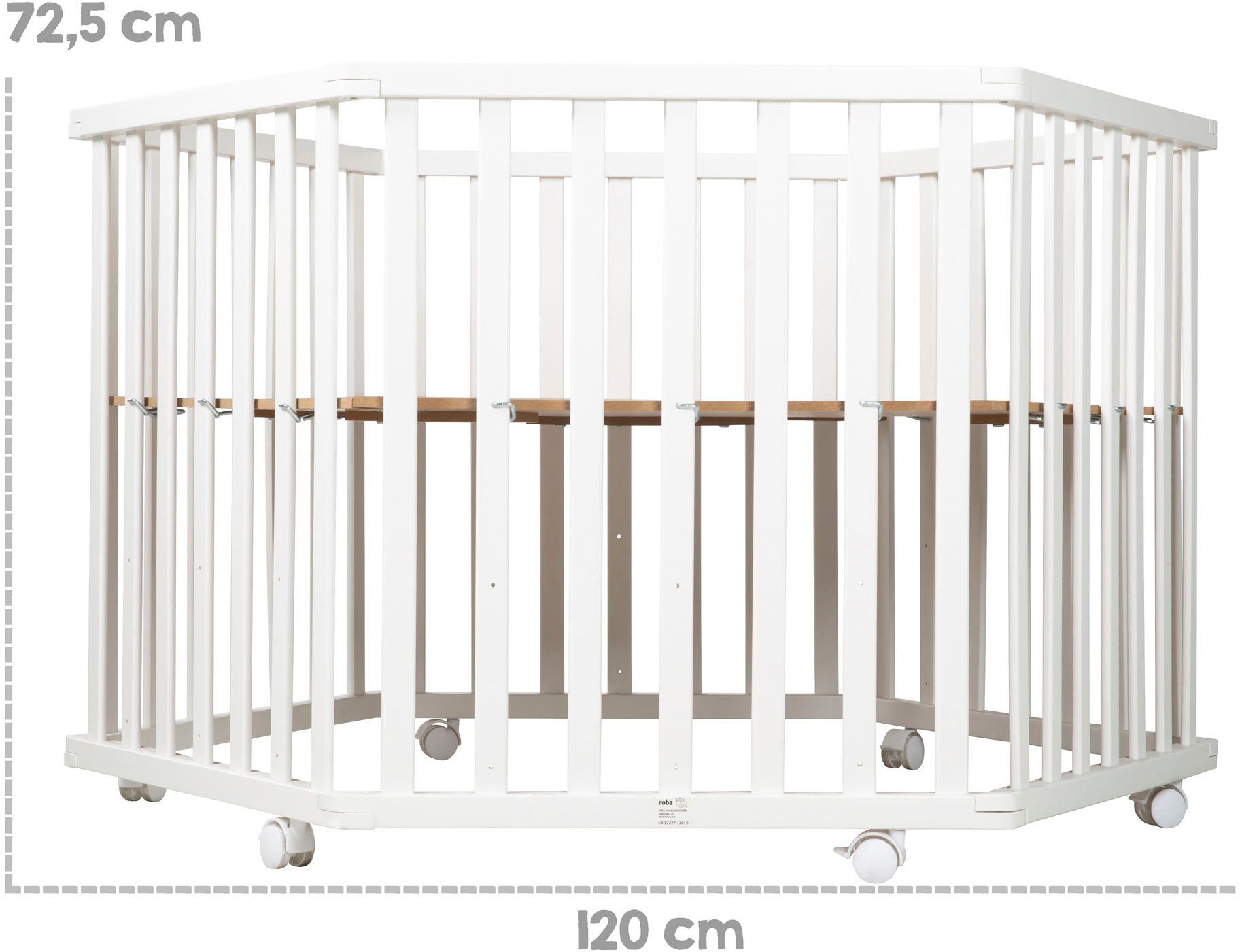 Roba® Box Jumbotwins, 6-hoekig, ecru met stoffen inzet en hoofdbeschermer, wieltjes, in hoogte verstelbaar