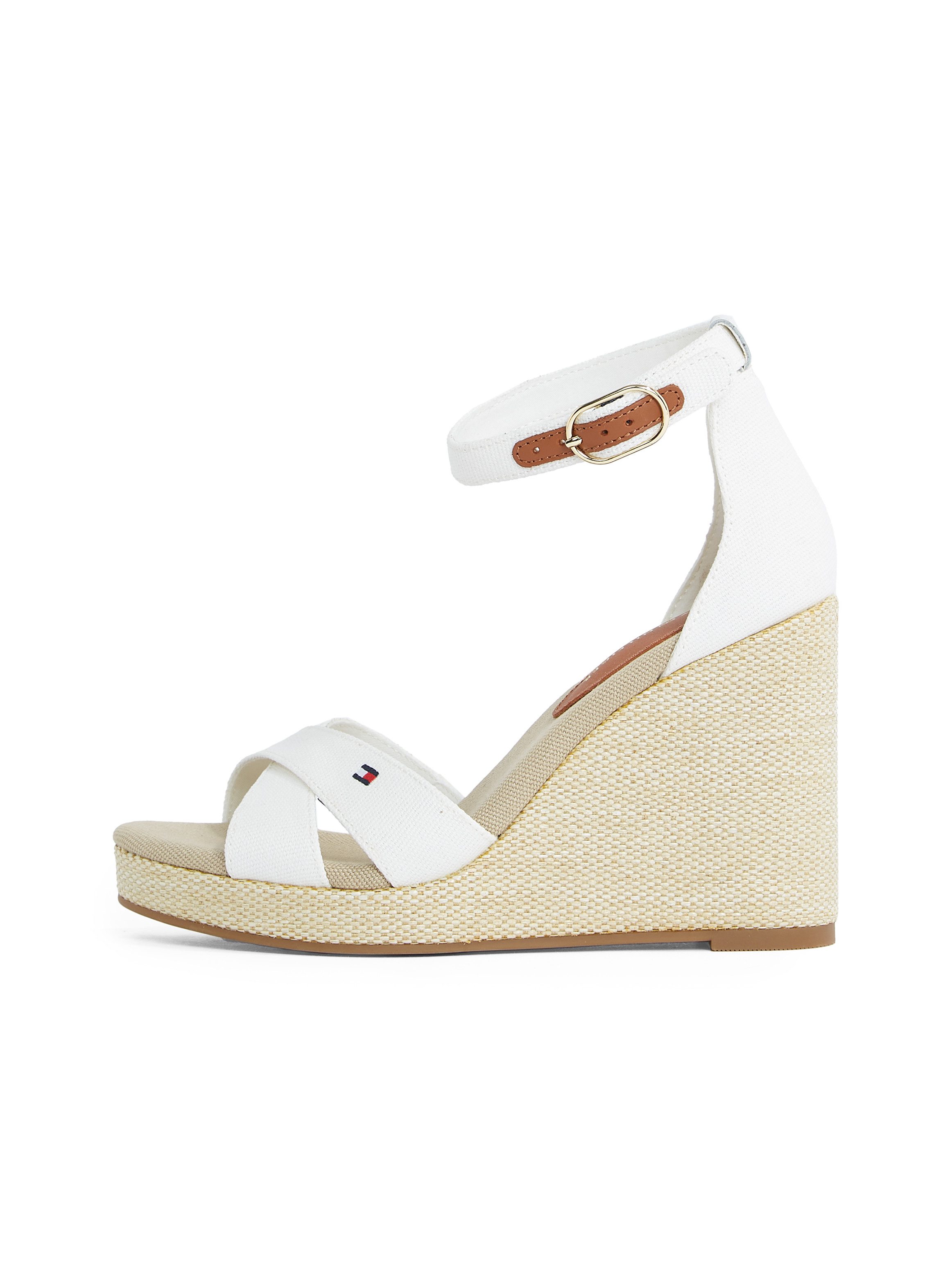Tommy Hilfiger Highheel sandaaltjes FLAG HIGH WEDGE ESPAD CRISSCROSS , bandjessandaal, zomerschoen, sleehaksandalette, verstelbare gesp