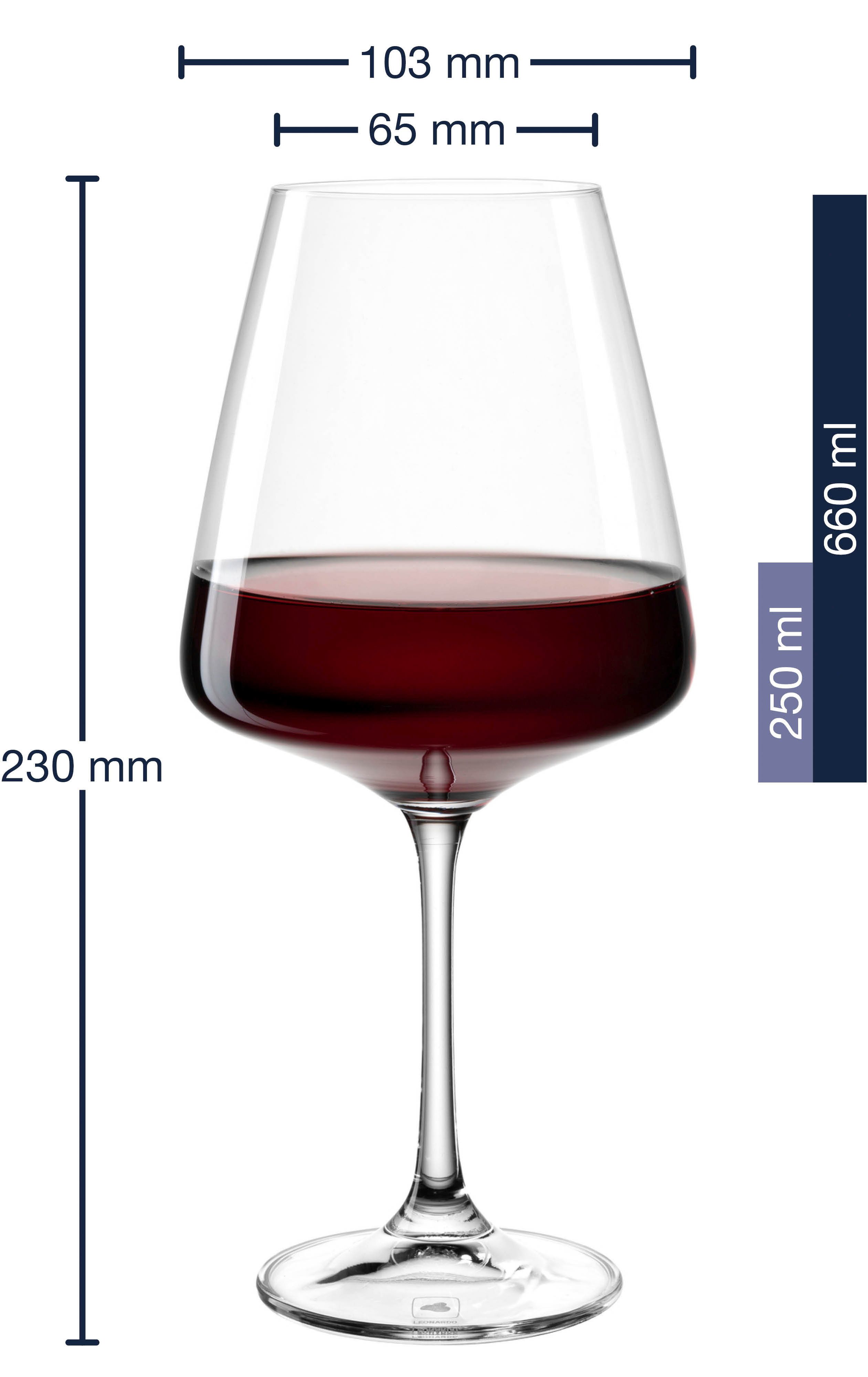 LEONARDO Wijnglas Rode wijnglas PALADINO, 660 ml, 6-delig set (set, 6-delig)