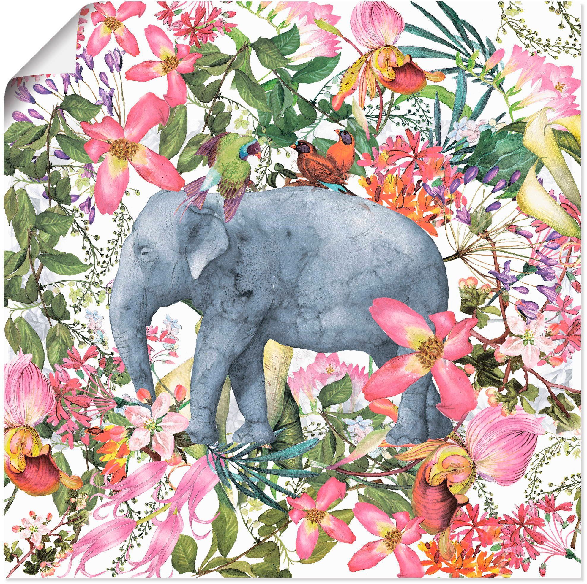 Artland artprint Elefant im Blüten Dschungel