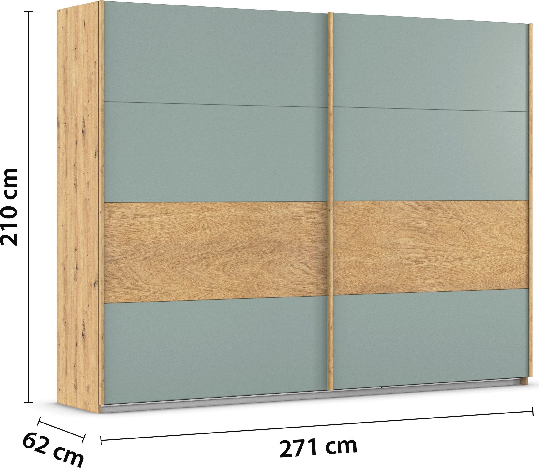 rauch Schuifdeurkast Kledingkast Kast Garderobe Slaapkamerkast MALVA Buikband afgewerkt in geborsteld eikenfineer MADE IN GERMANY