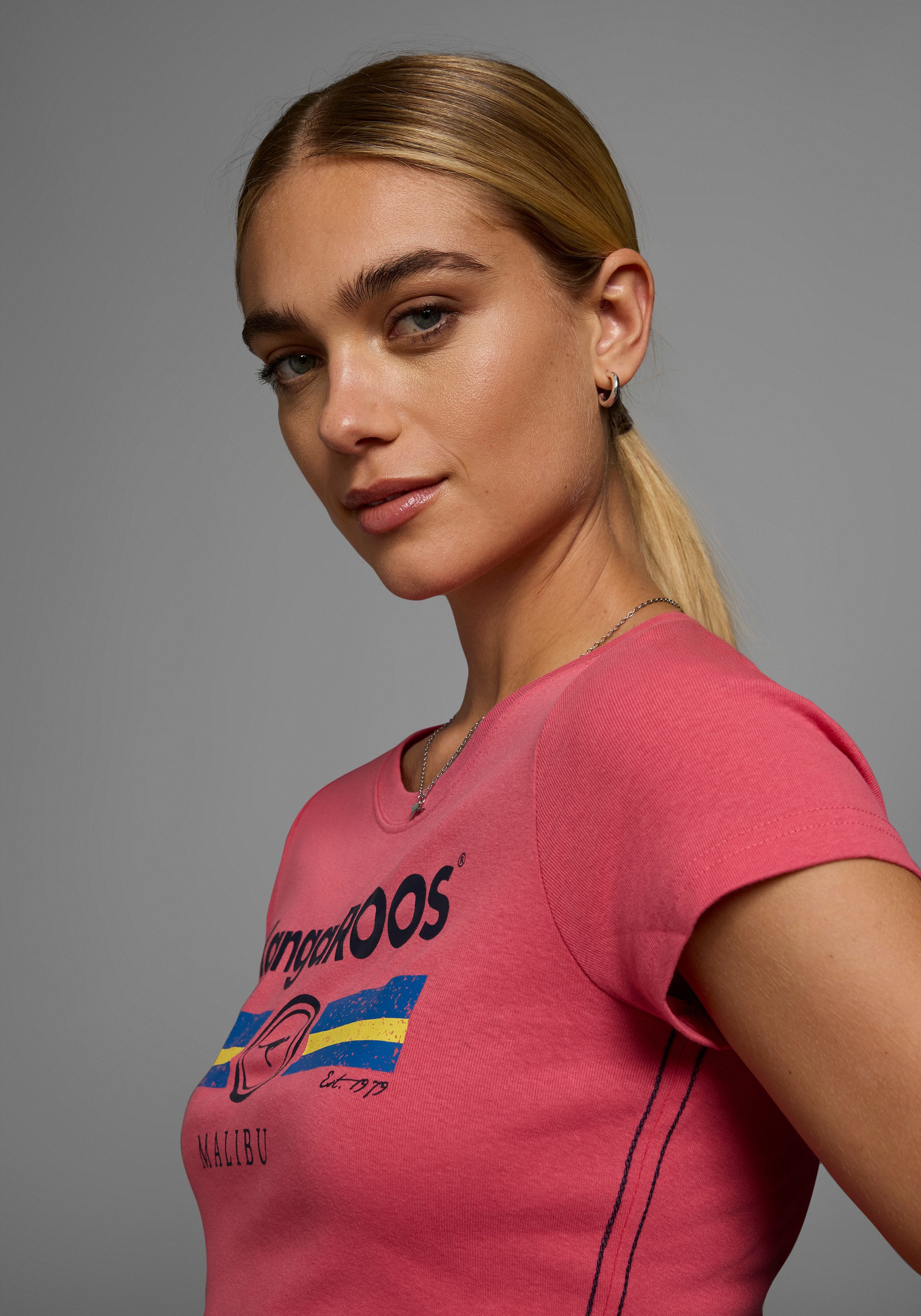 KangaROOS T-shirt Korte mouwen, effen en bedrukt, ronde hals (1-delig)
