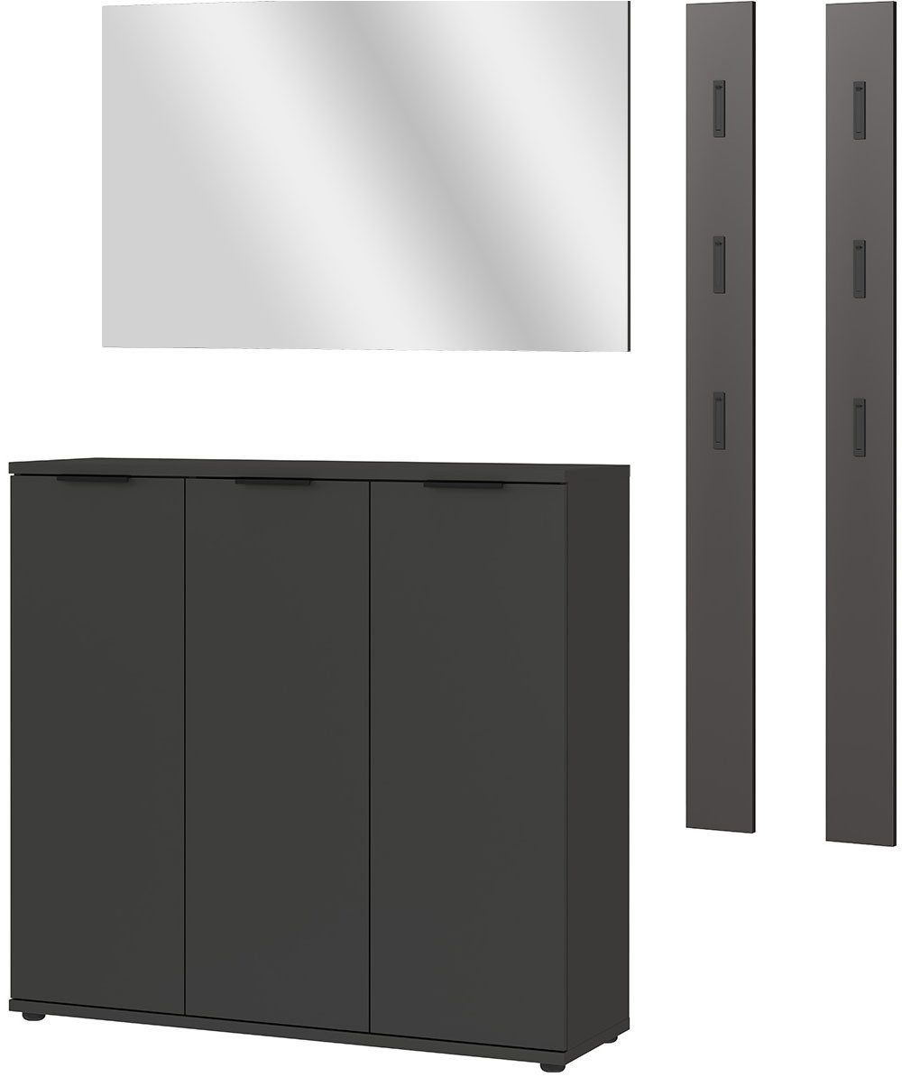 GERMANIA Halmeubelset Stanton Garderobe-set bestaande uit 1 schoenenkast, 1 spiegel en 2 panelen (4-delig) wandkapstokken grijs