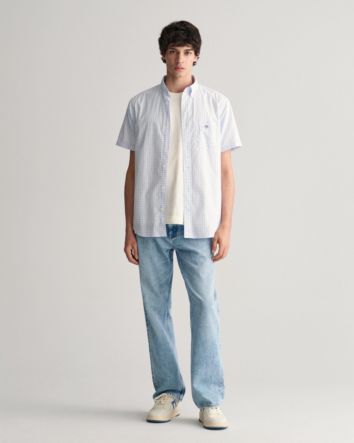 Gant Overhemd met korte mouwen Regular Fit Gingham Poplin Overhemd slijtvast easy care geruit