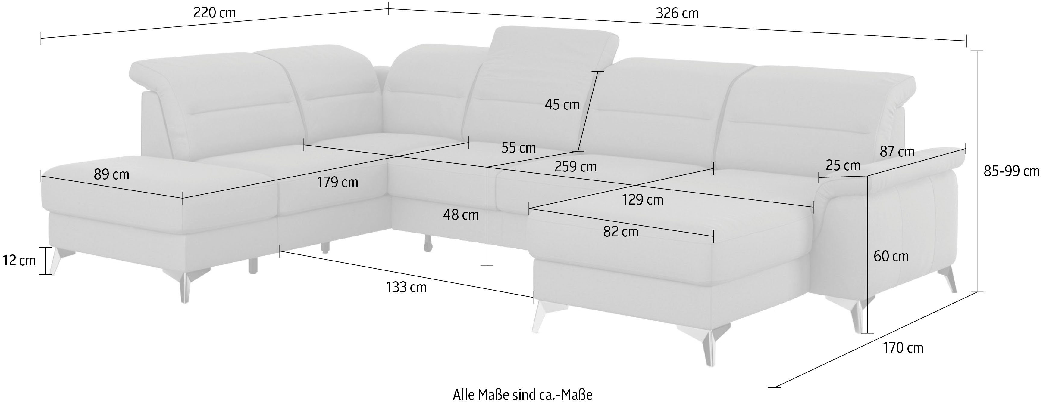 sit&more Zithoek Sinatra U-vorm optioneel met verstelbare hoofdsteun en armleuning etc.