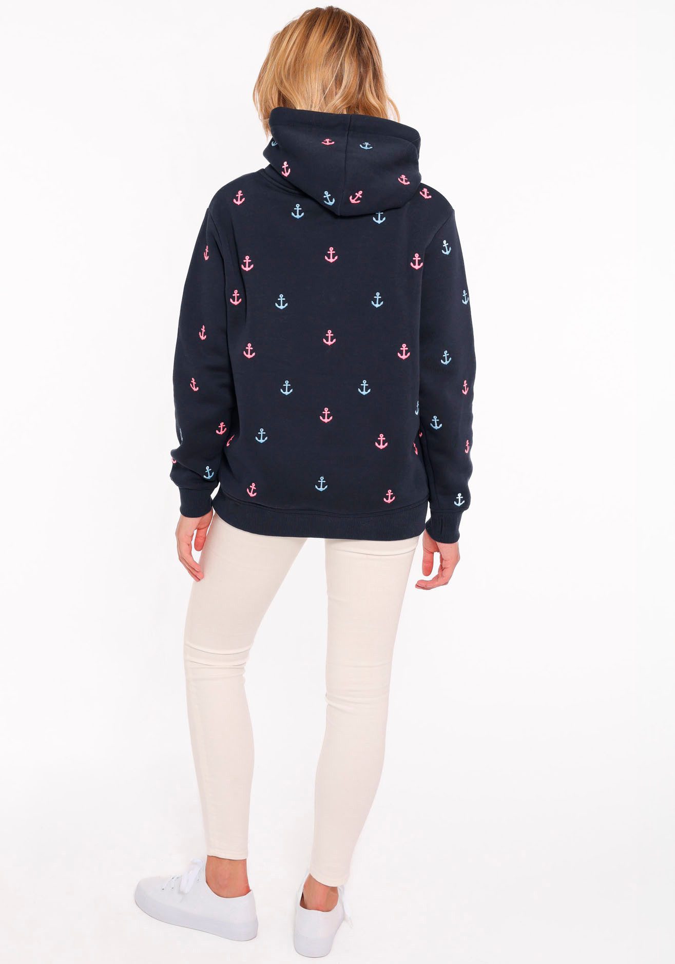 Zwillingsherz Hoodie Anker met geborduurde ankers en frontzak