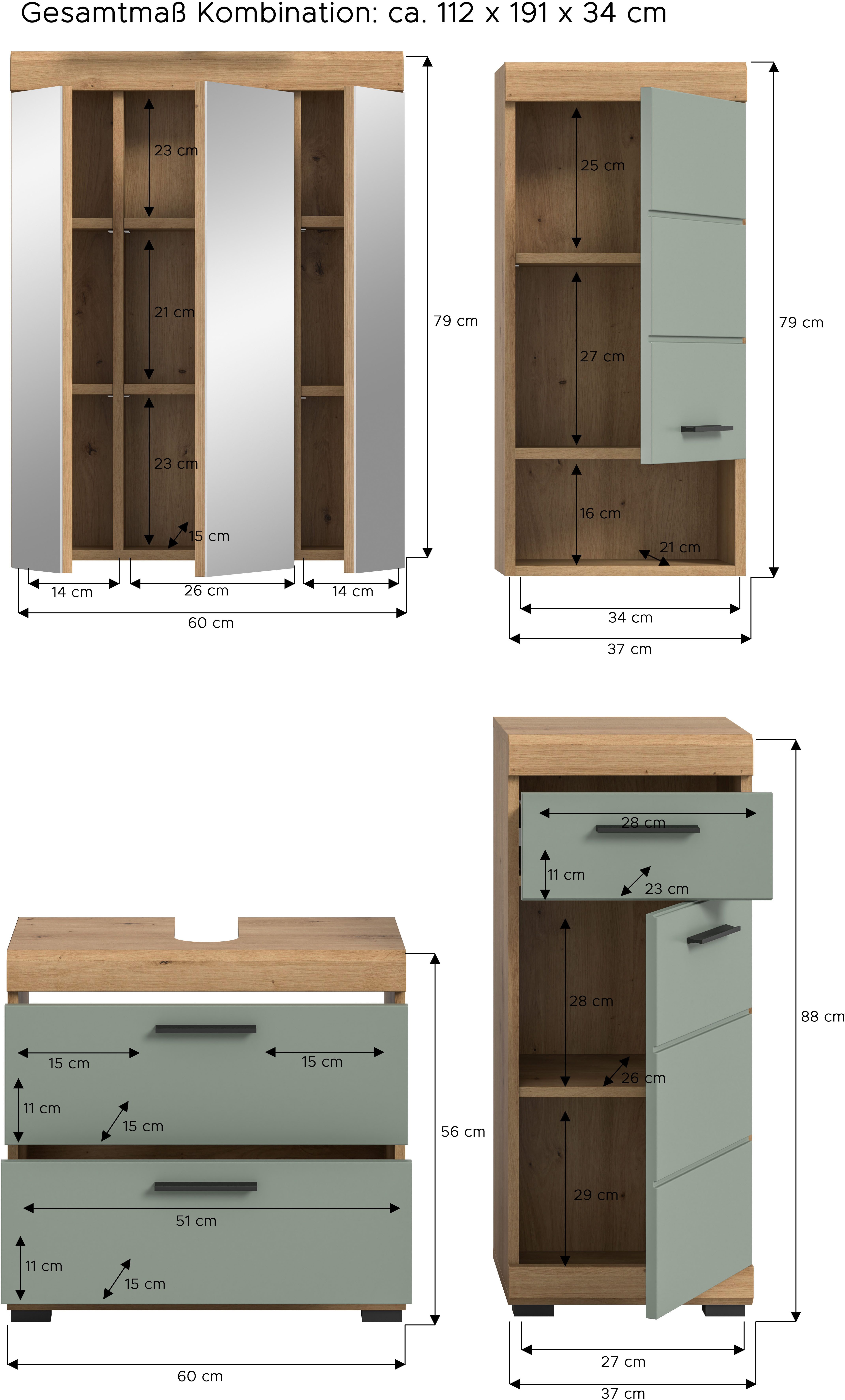 INOSIGN Badkamerserie Siena, 4-delig, bestaande uit: Wastafelonderkast, Spiegelkast, Onderkast, Hankast (set, 4-delig)